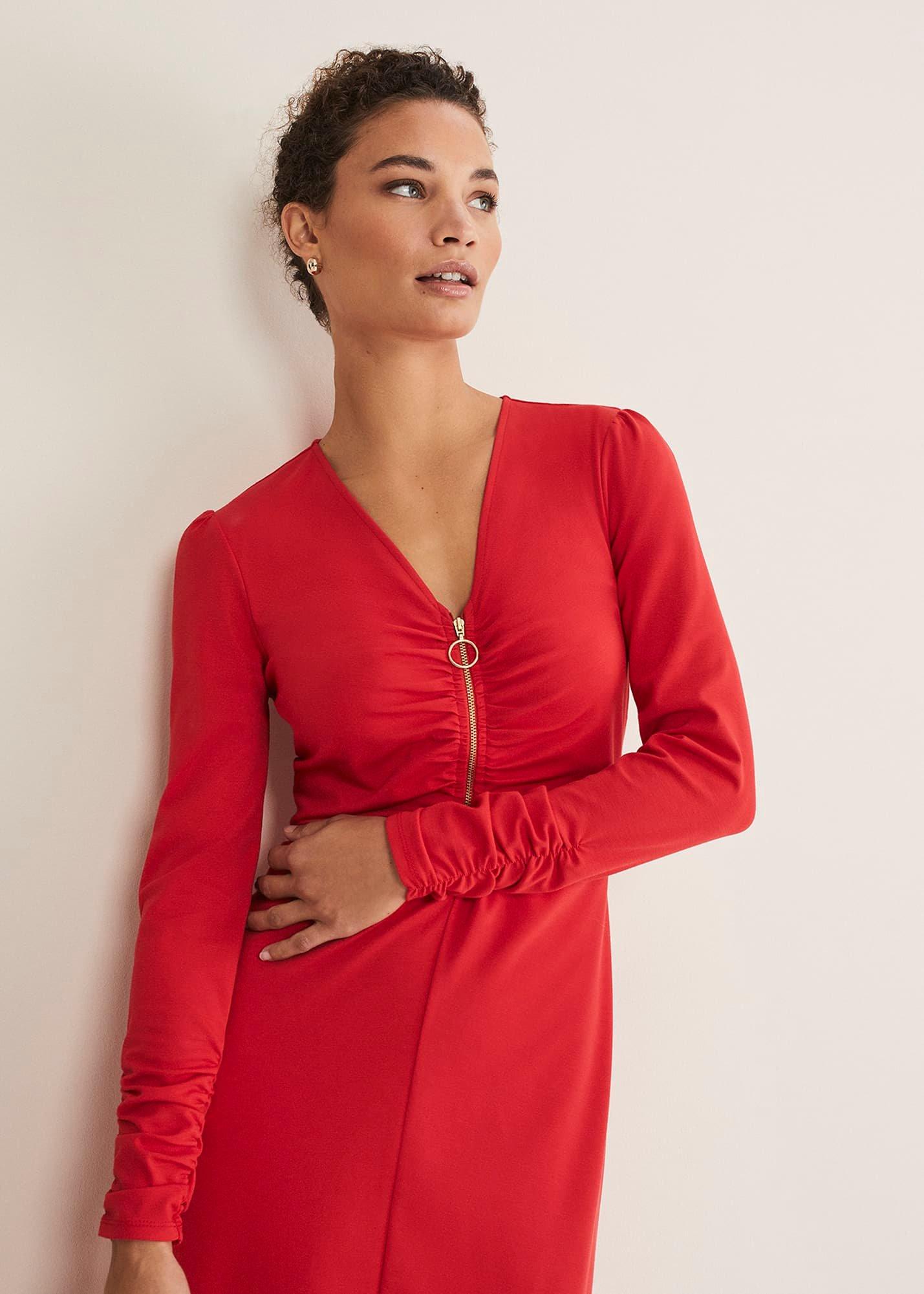 Irisa Zip Ruched Midi Dress