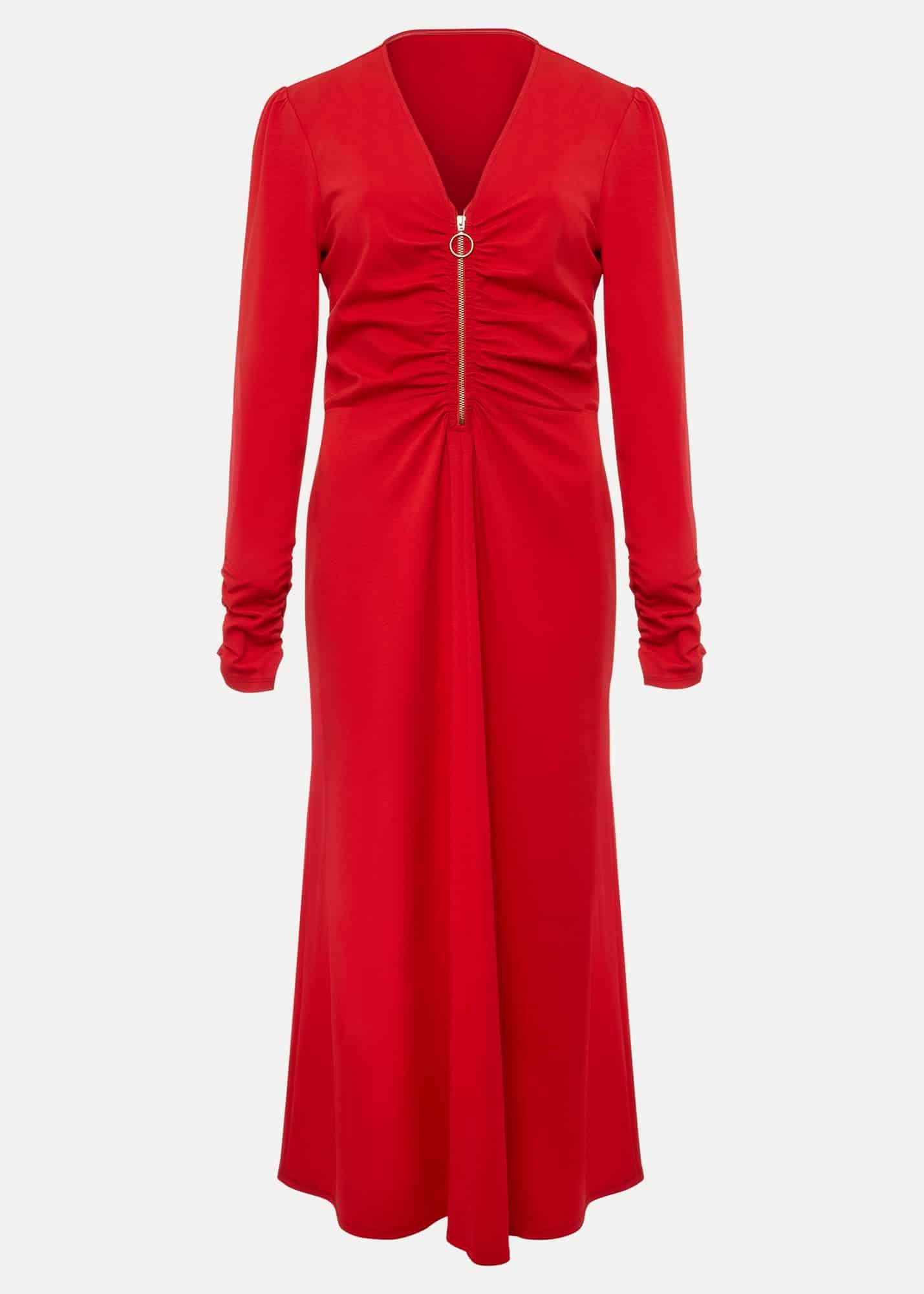 Irisa Zip Ruched Midi Dress