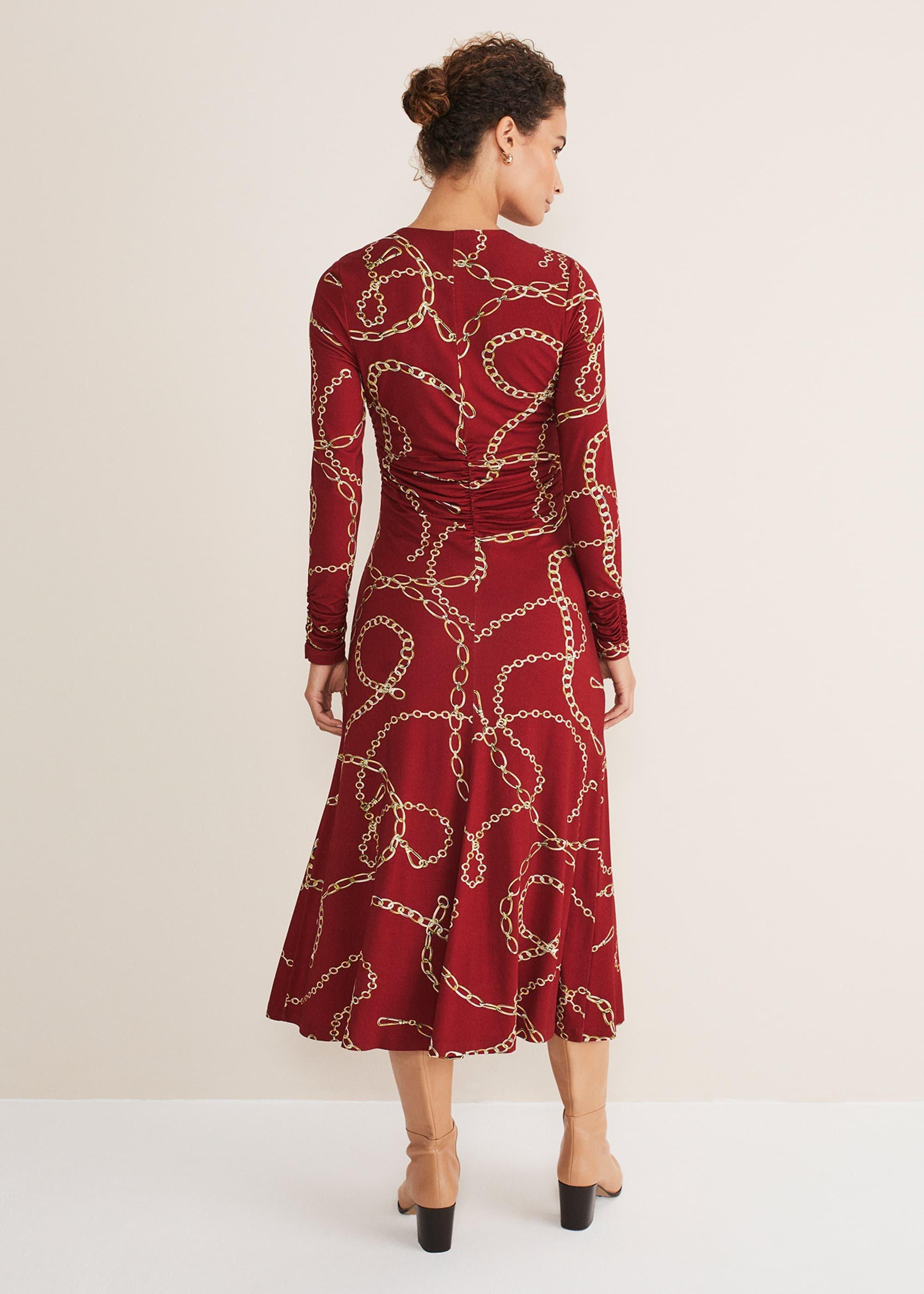 Cheska Chain Print Ruched Midi Dress