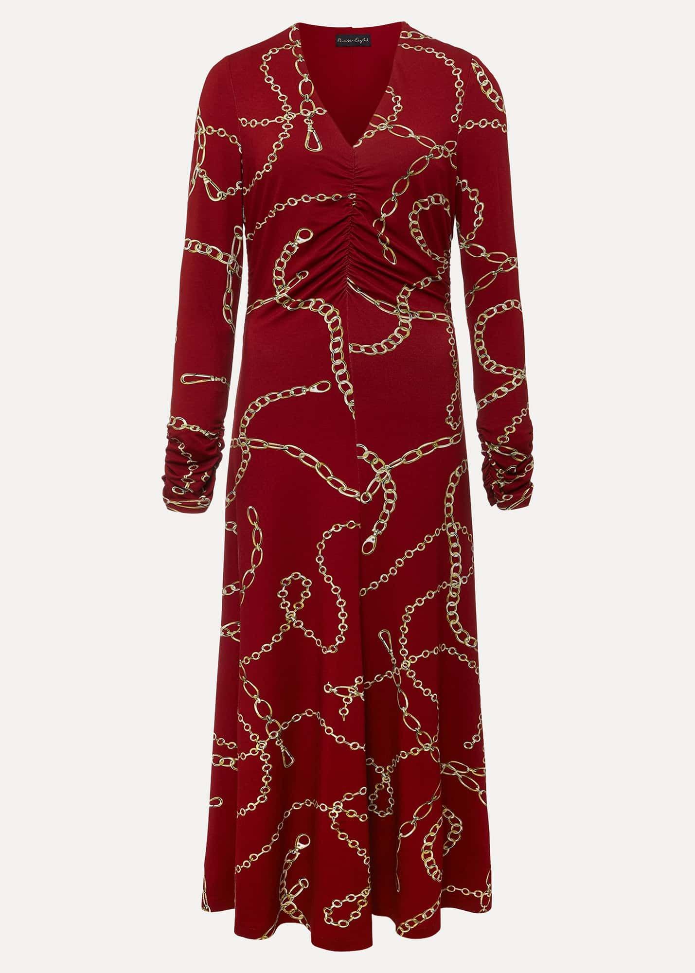 Cheska Chain Print Ruched Midi Dress