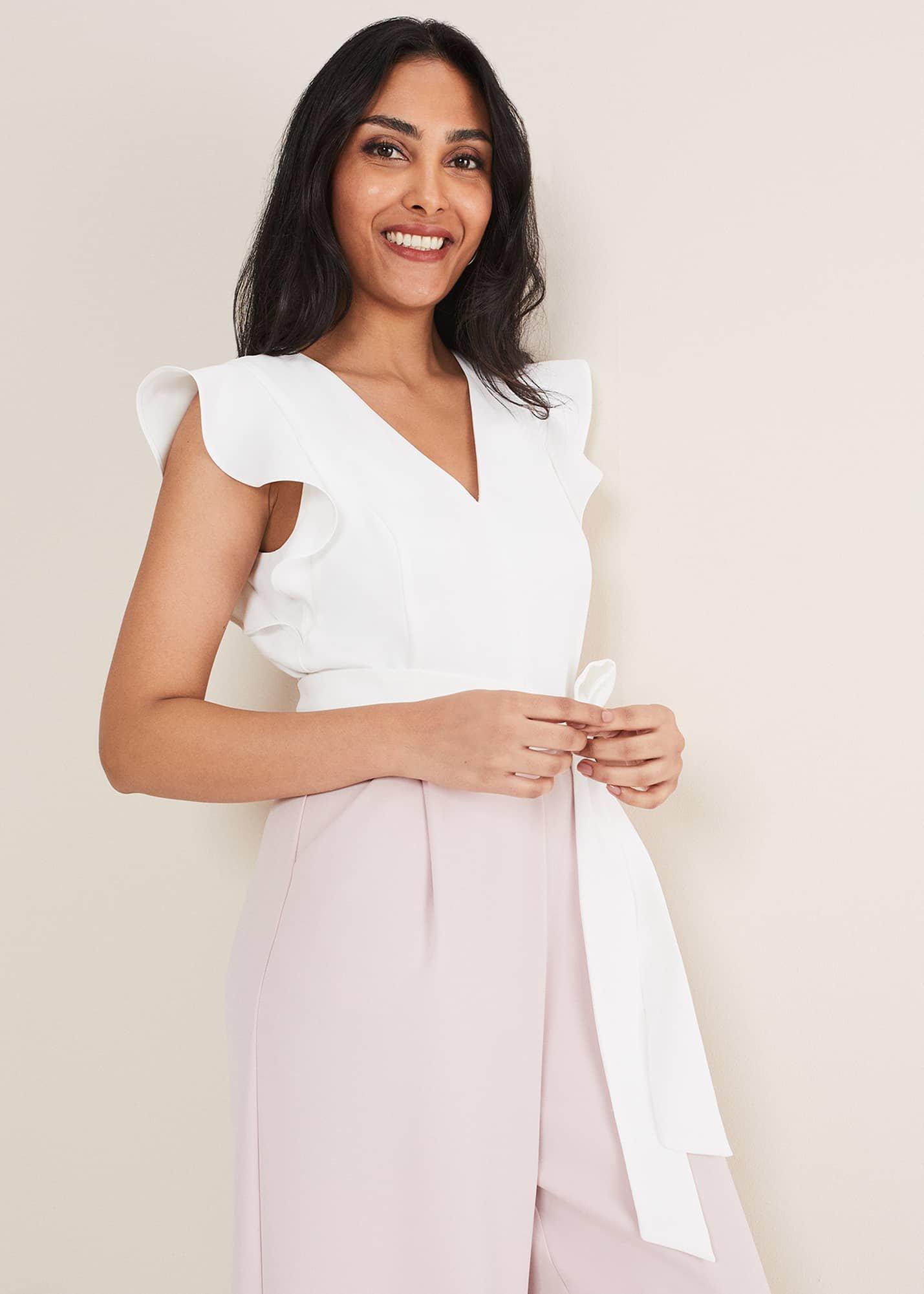 Petite Kallie V Neck Frill Jumpsuit