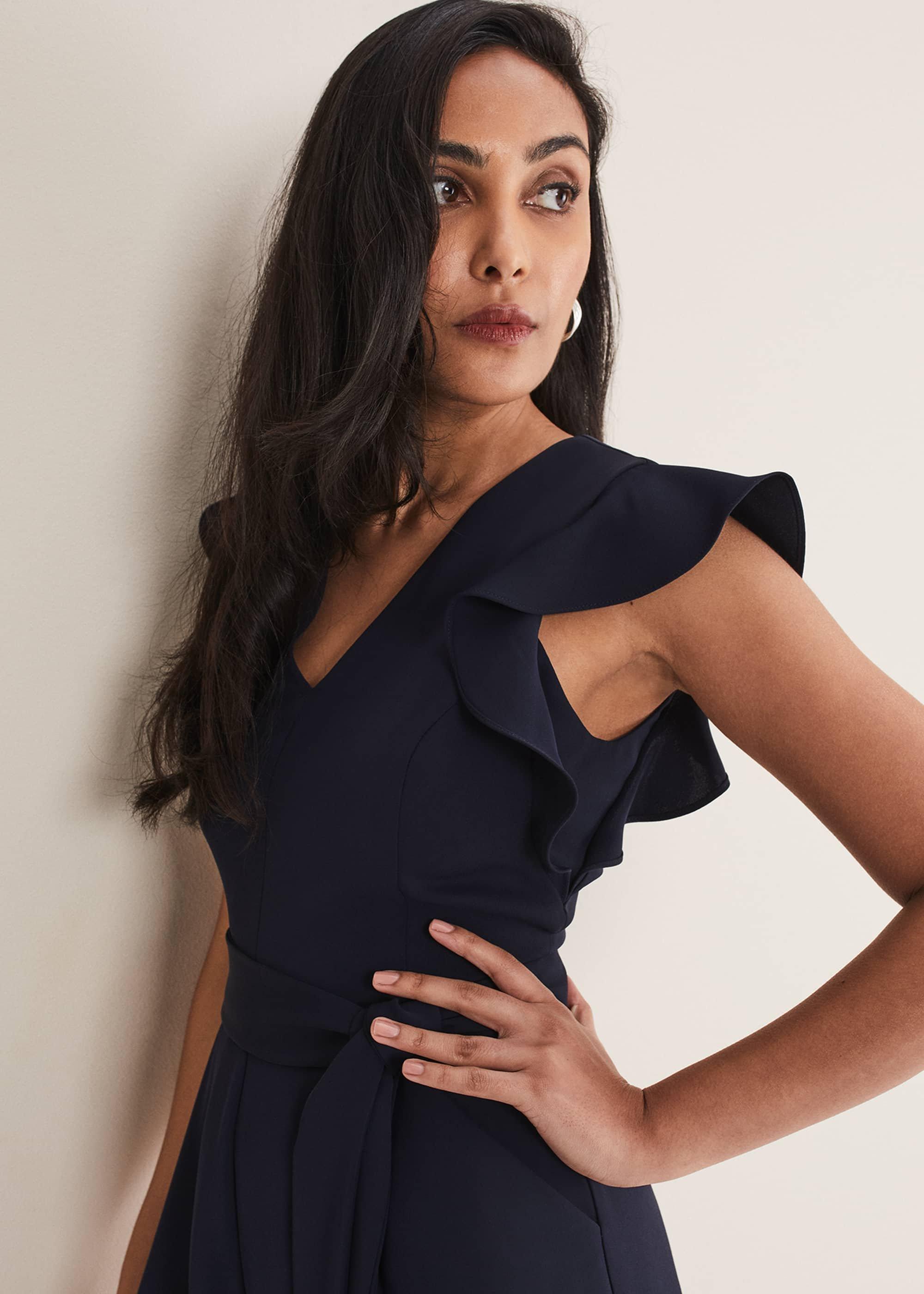 ${product-id}-Petite Kallie V Neck Frill Jumpsuit-Navy-${view-type}
