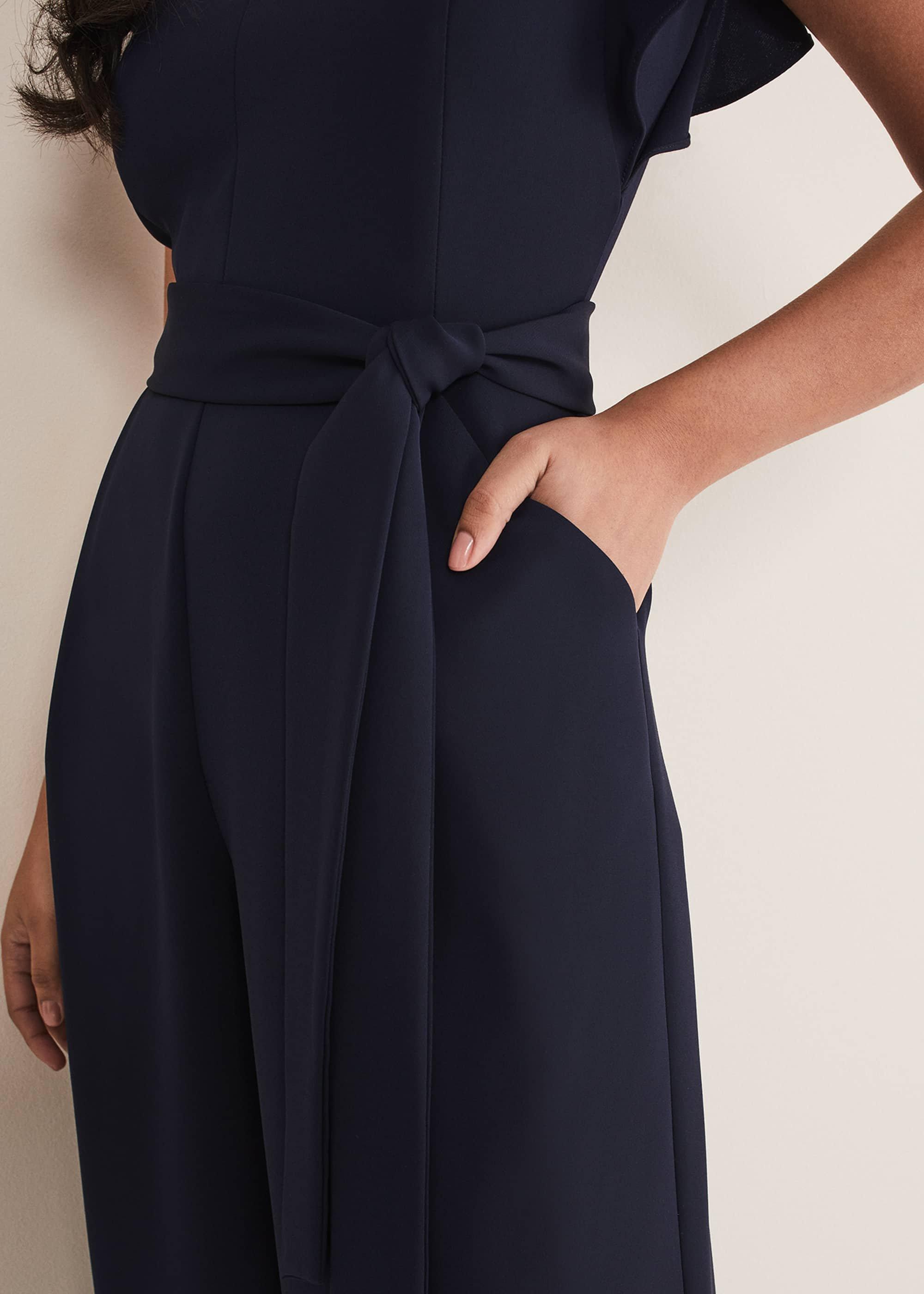 ${product-id}-Petite Kallie V Neck Frill Jumpsuit-Navy-${view-type}