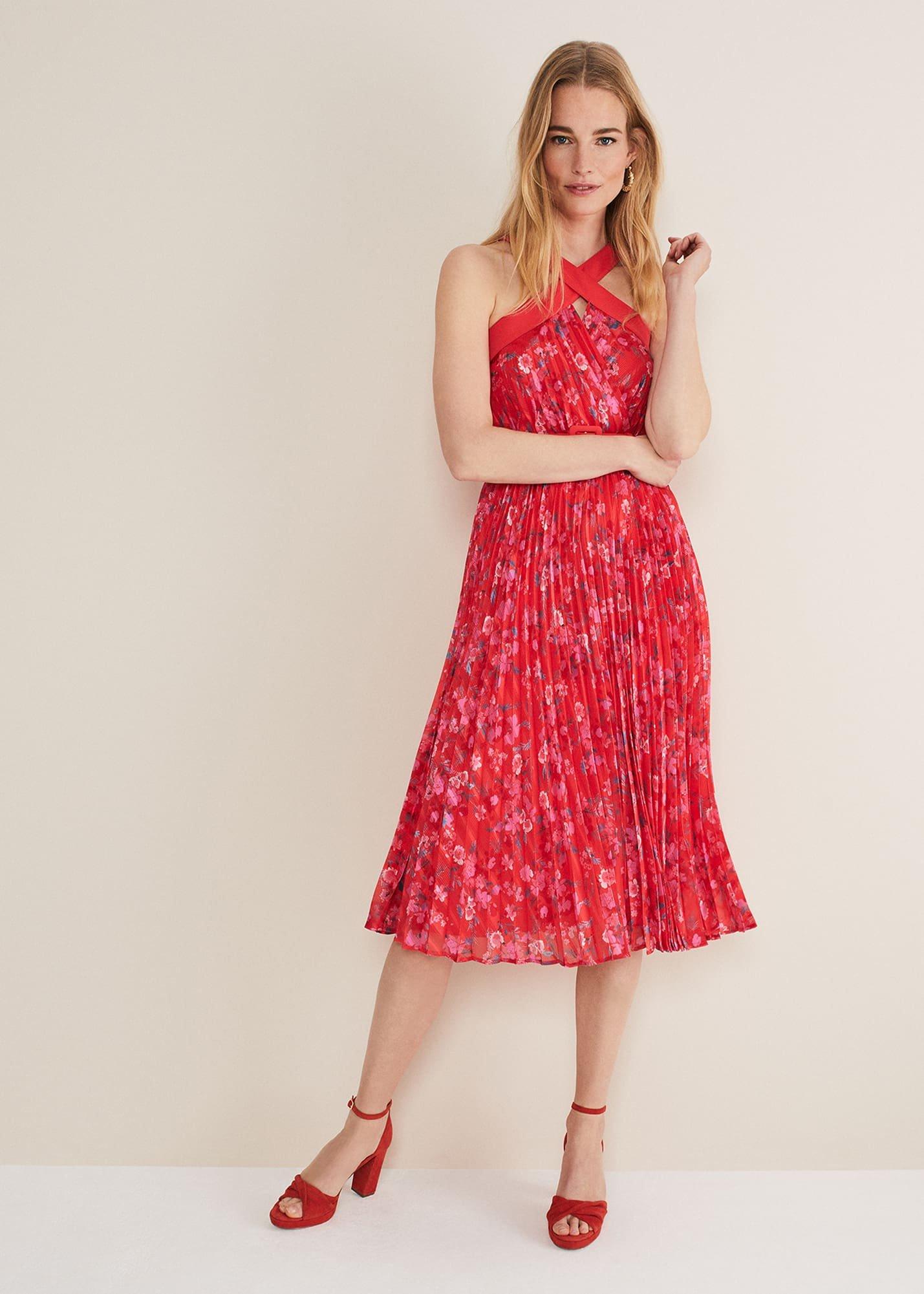 Zoya Pleat Midi Floral Dress