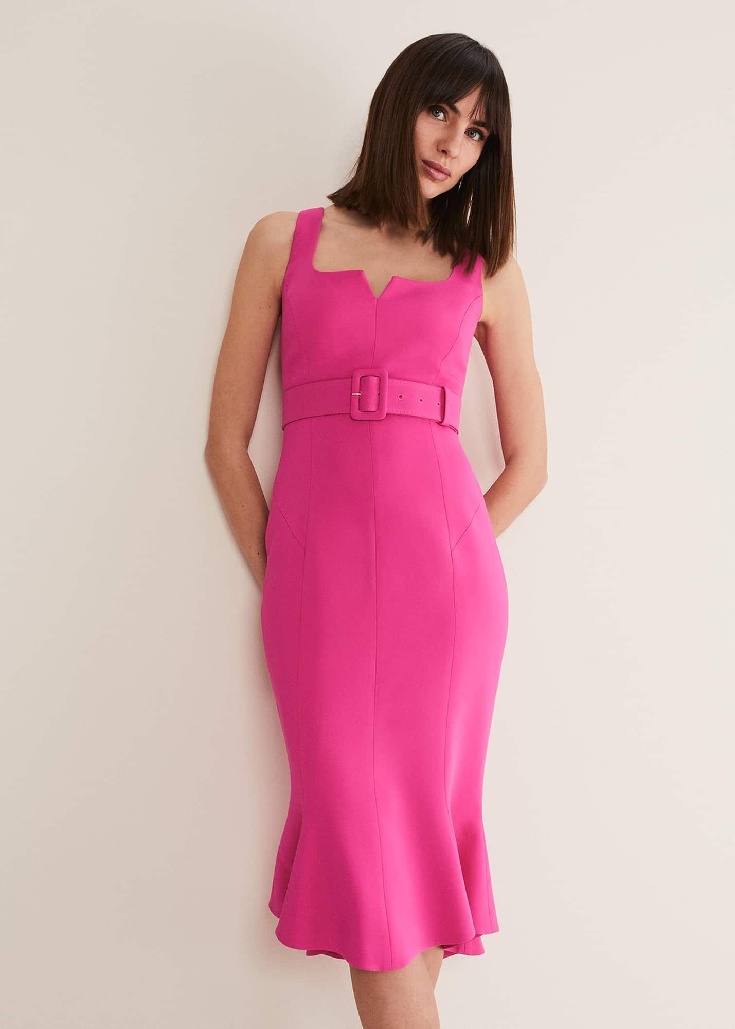 Adria Pink Fitted Midi Dress