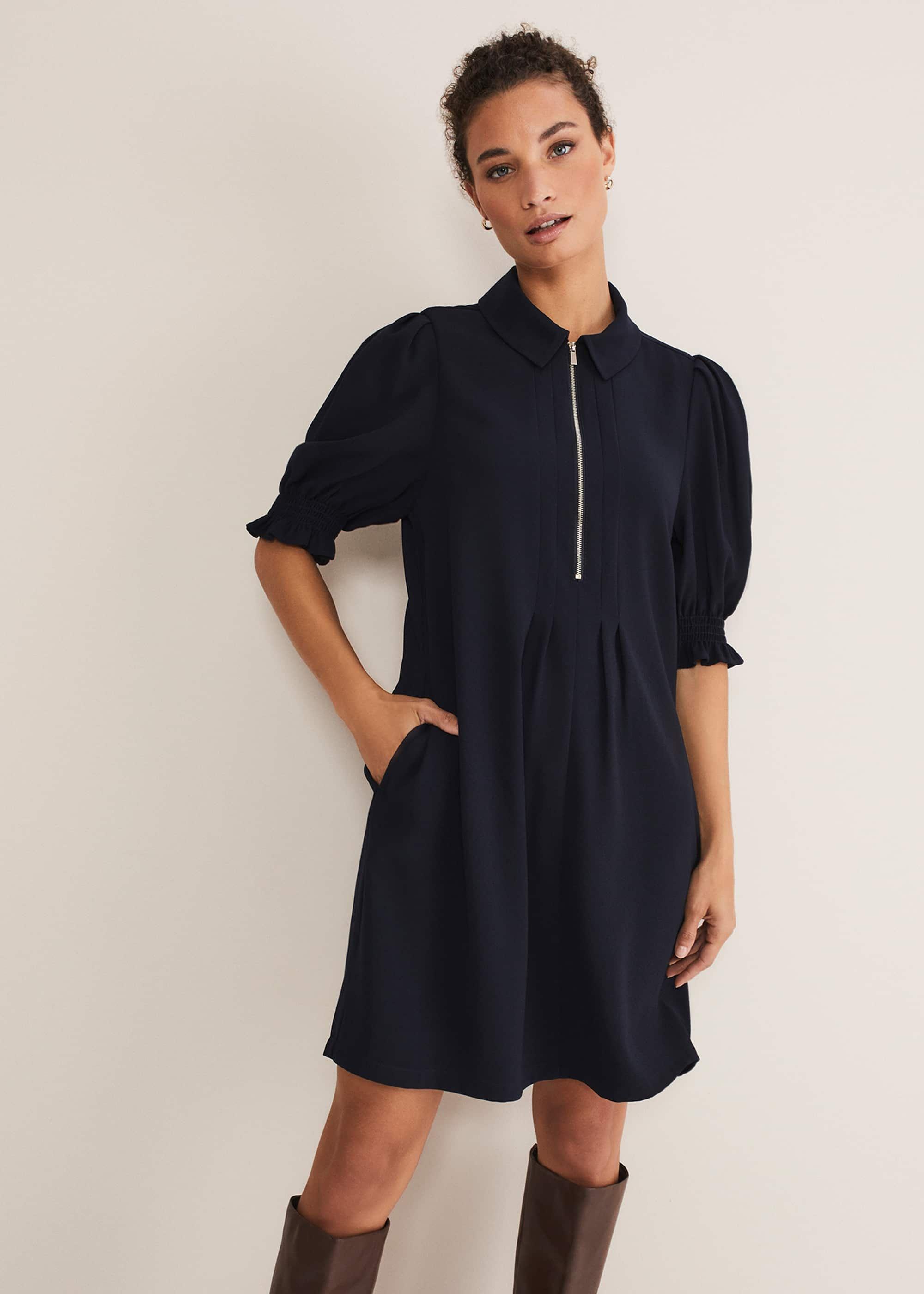 Candice Minikleid in Marineblau mit Rei&szlig;verschluss