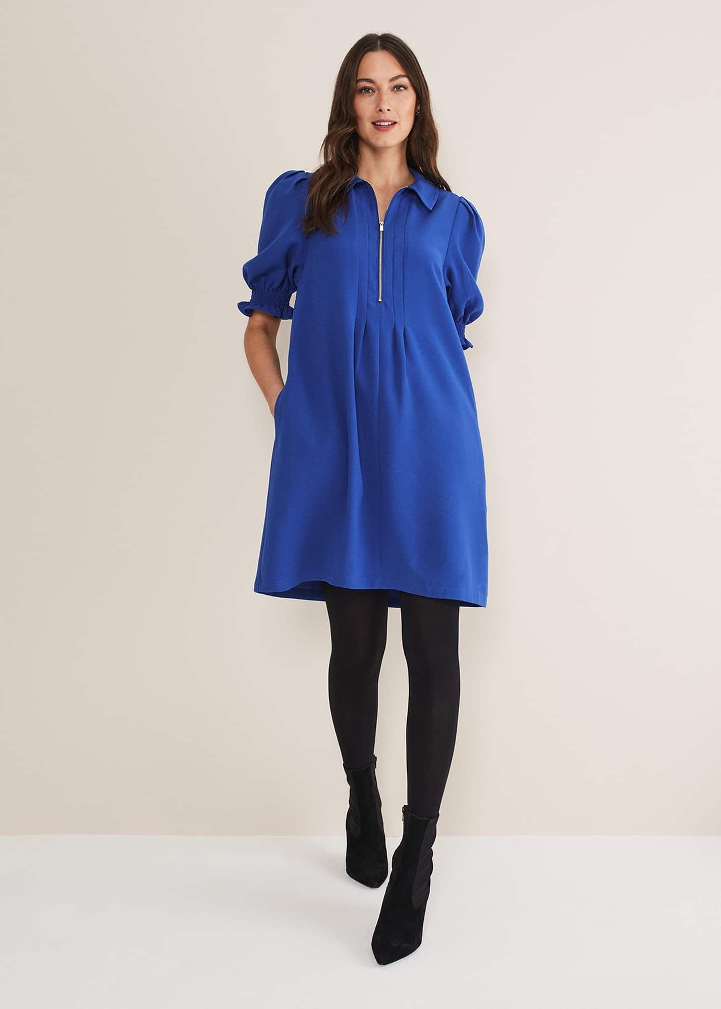 Candice Blue Zip Mini Dress