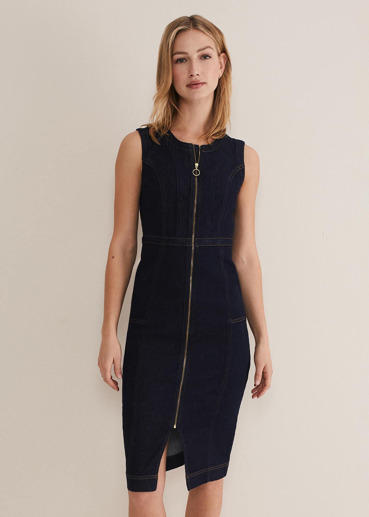 Anwen Fitted Denim Midi Dress