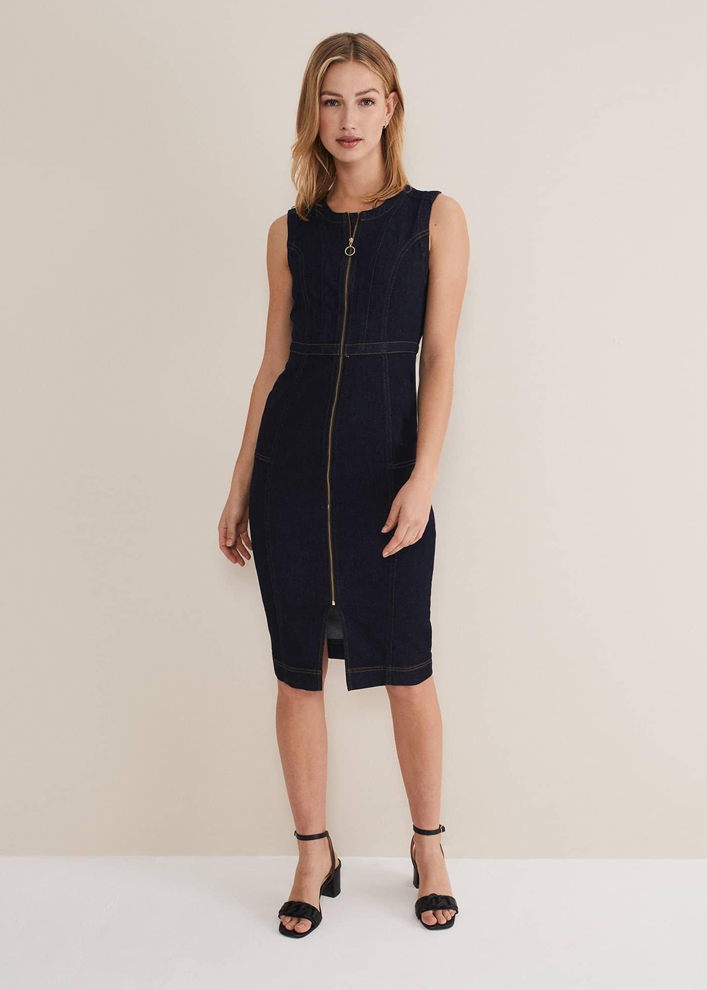 Anwen Fitted Denim Midi Dress