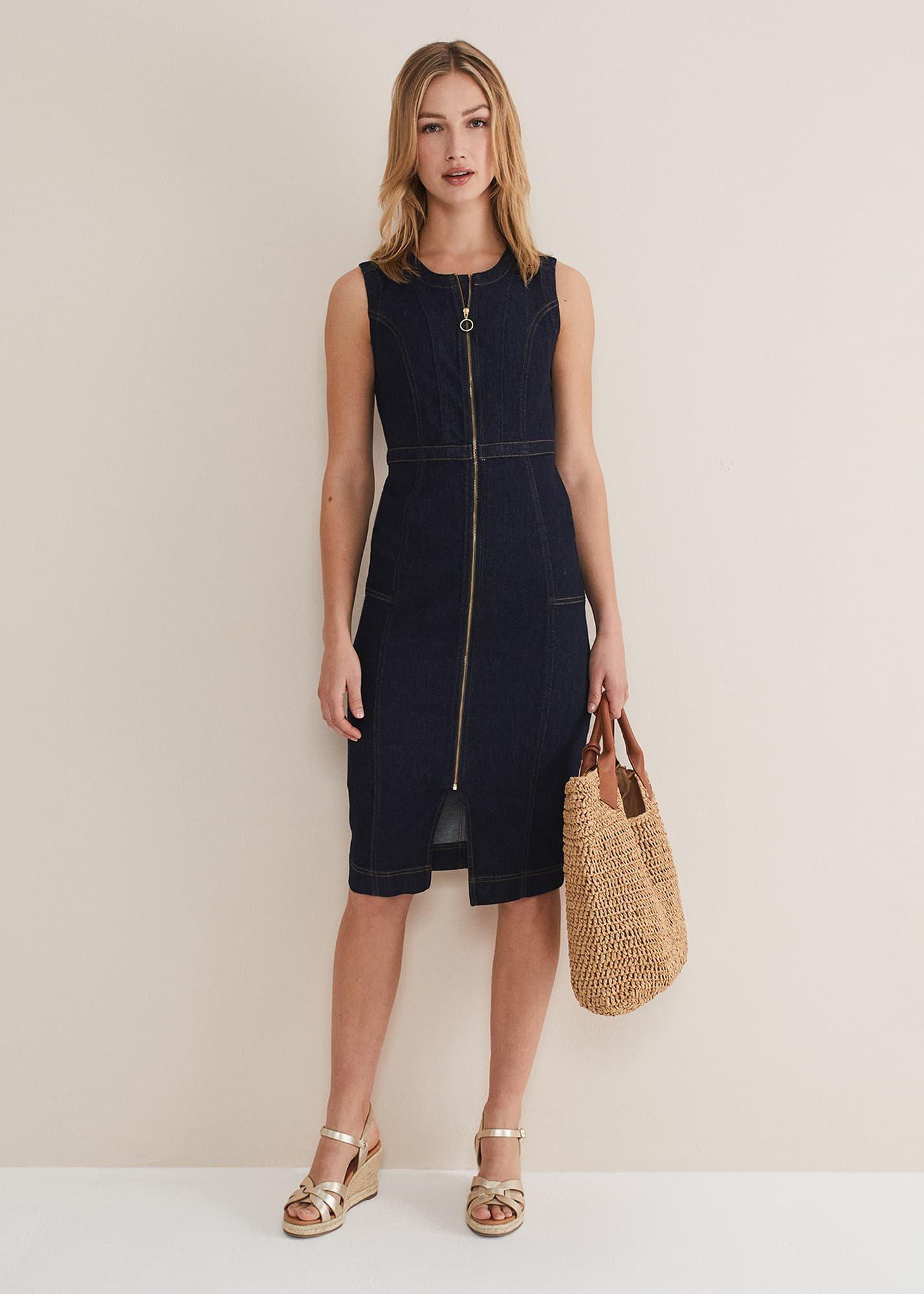 Anwen Fitted Denim Midi Dress