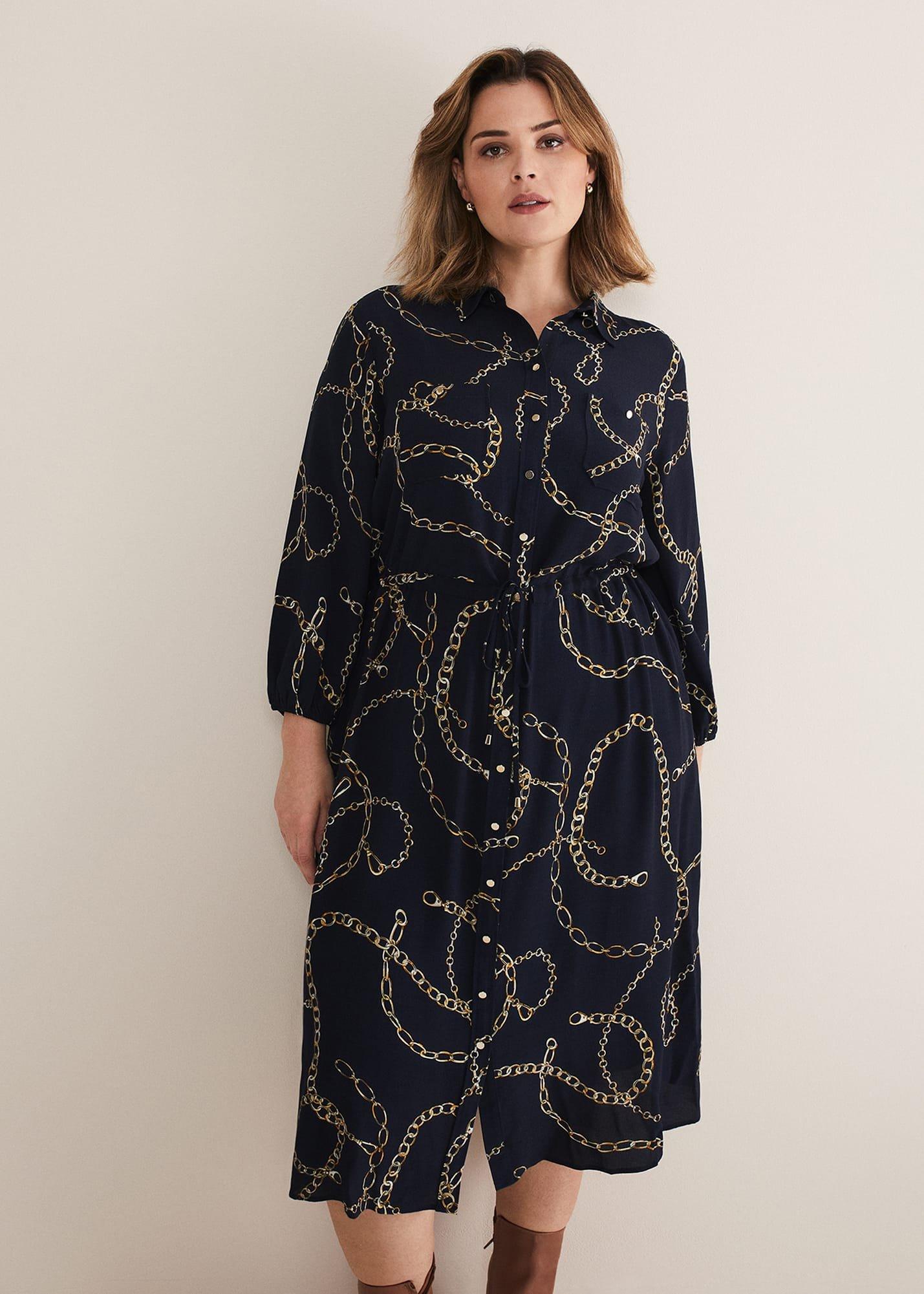 Tana Chain Print Shirt Midi Dress