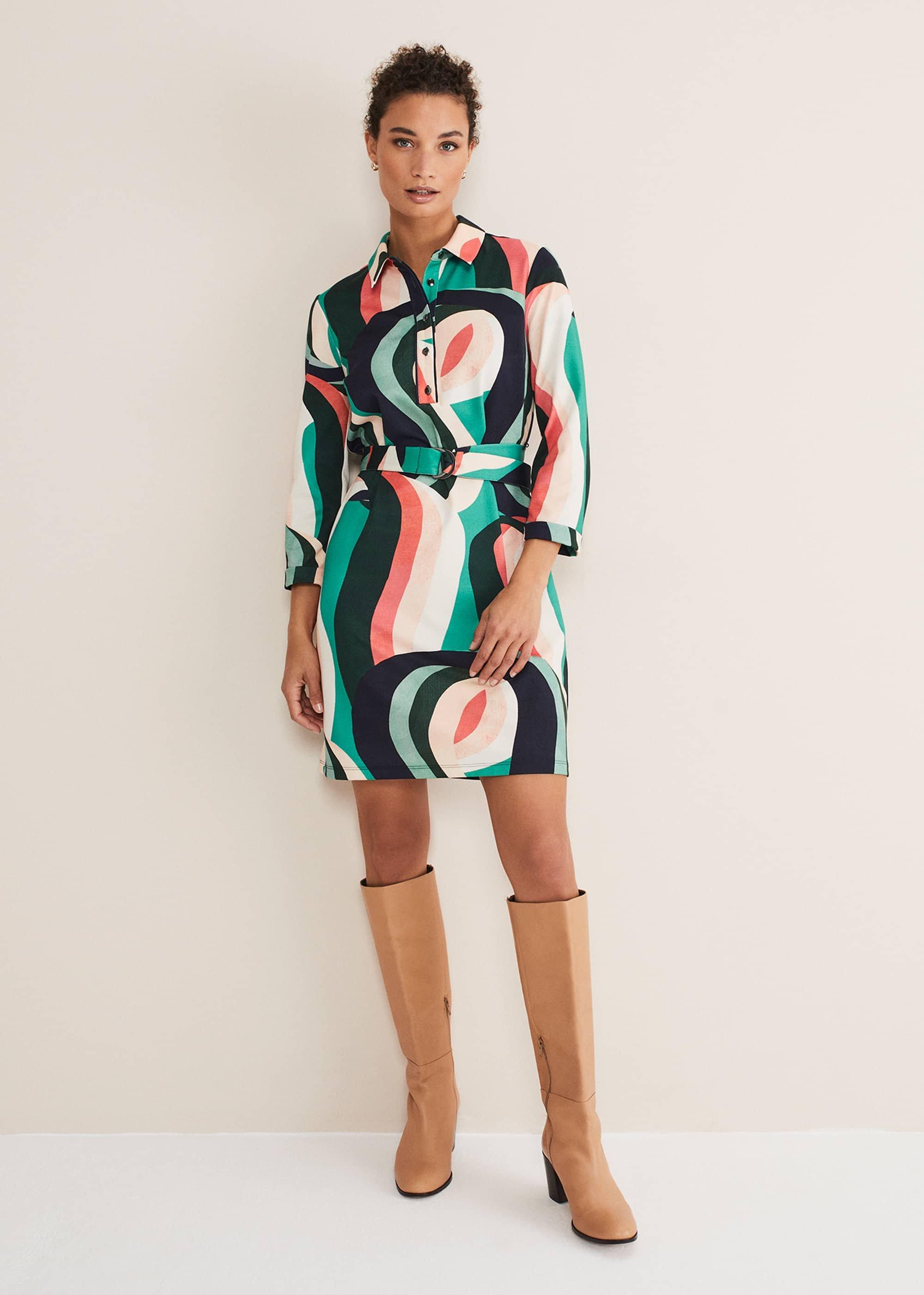 Beth Swirl Belted Shift Dress