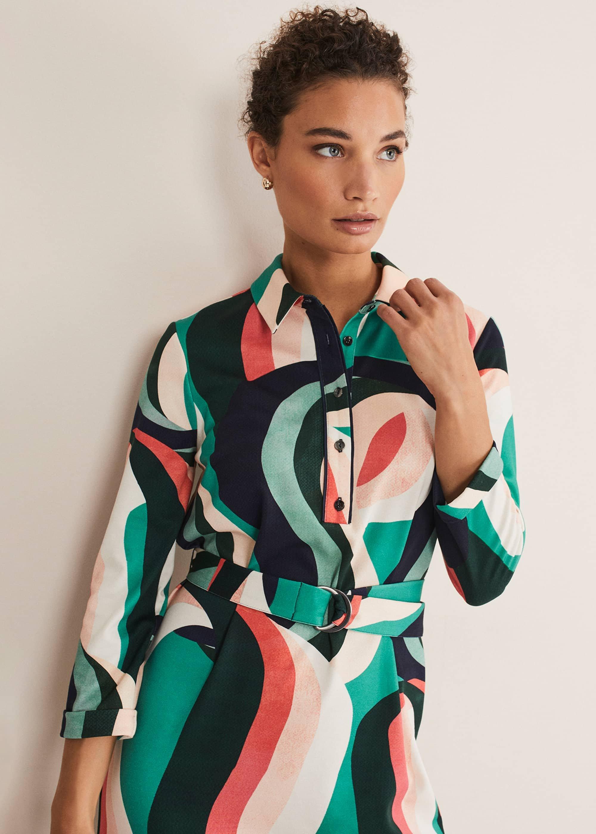 Beth Swirl Belted Shift Dress