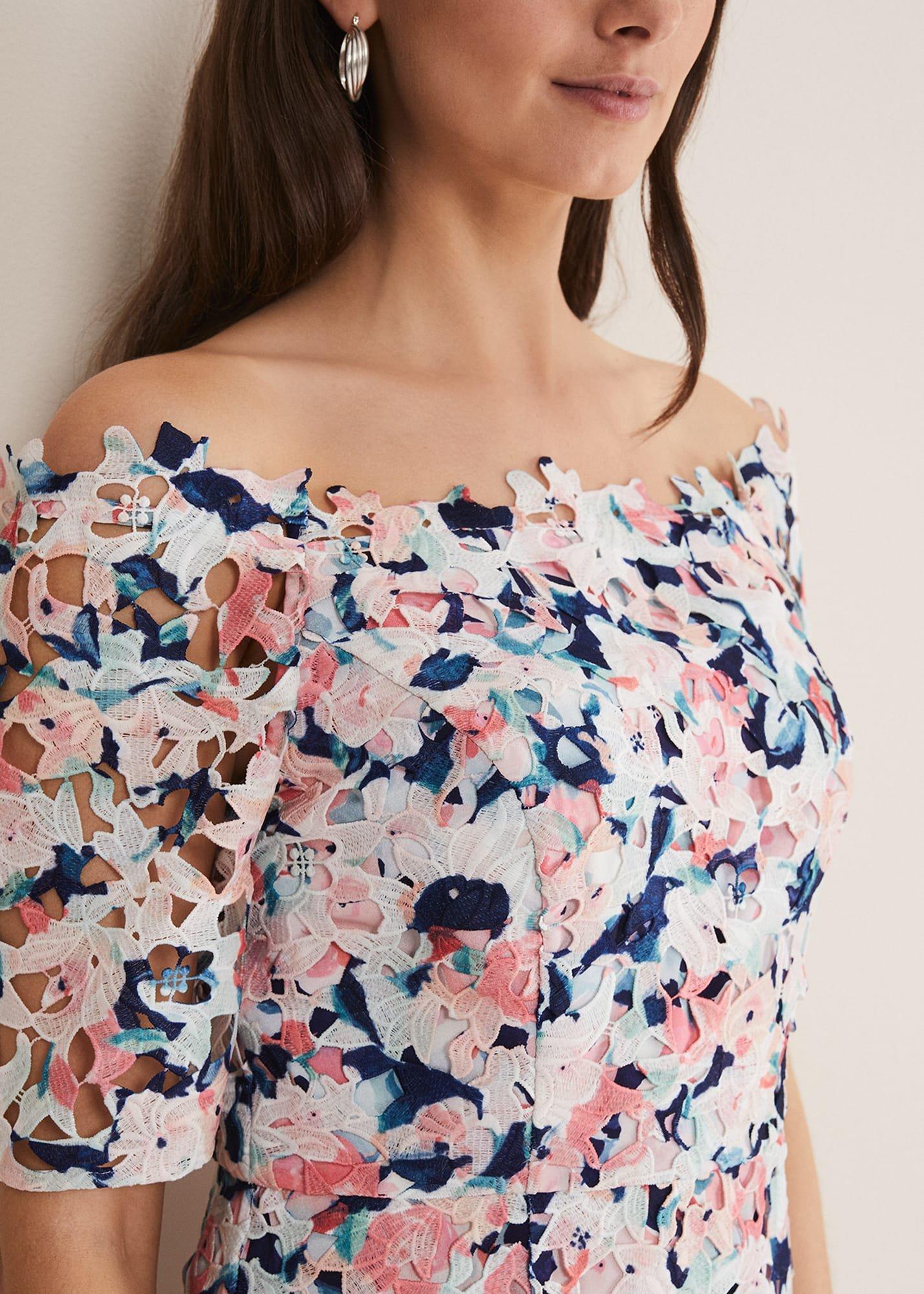 Elara Floral Bardot Bodycon Midi Dress