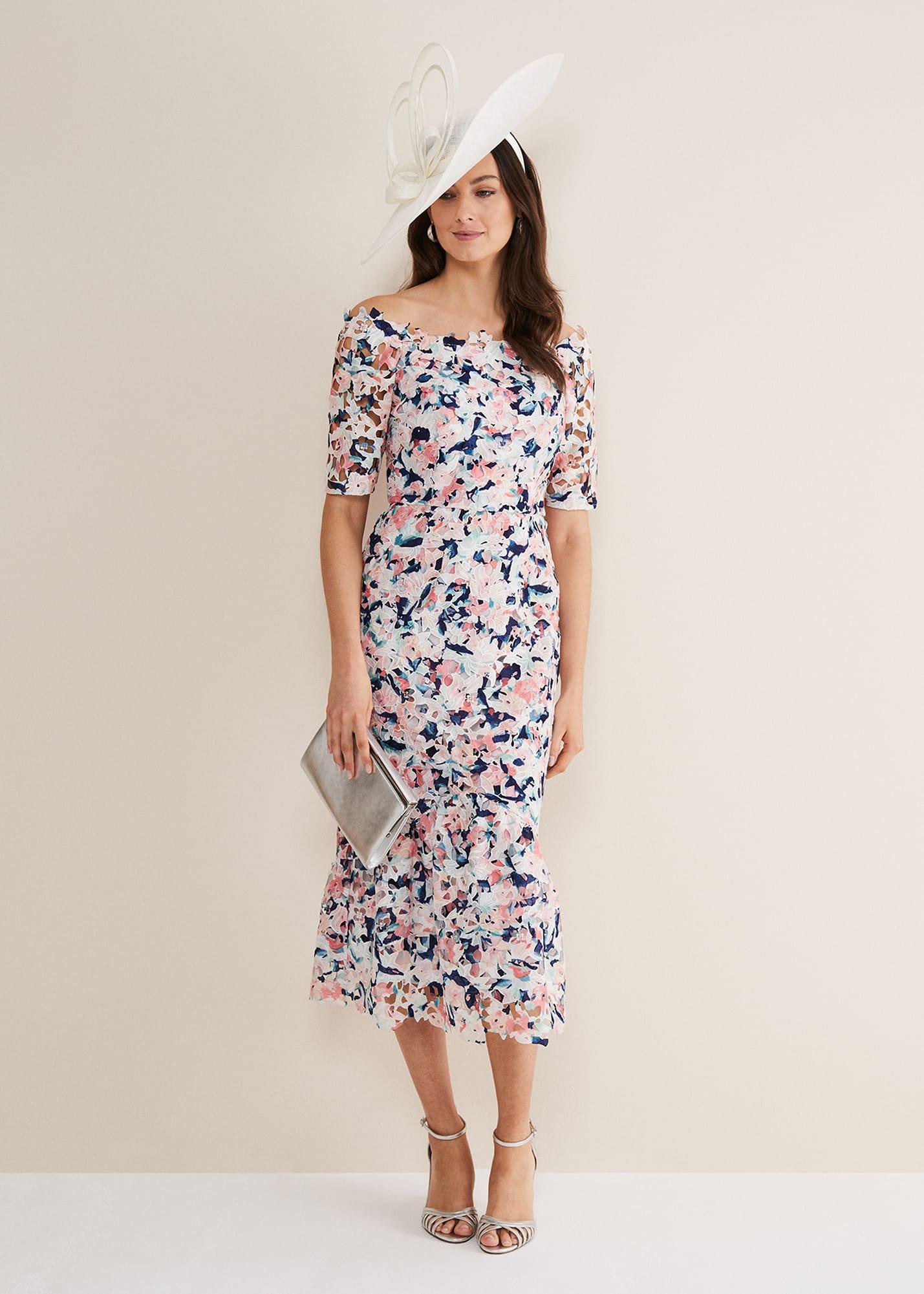 Elara Floral Bardot Bodycon Midi Dress