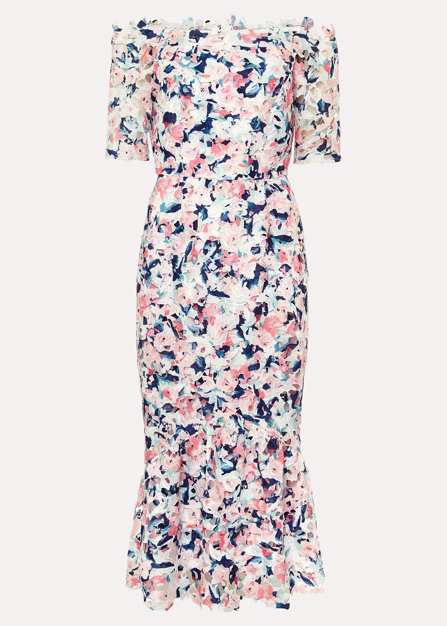 Elara Floral Bardot Bodycon Midi Dress