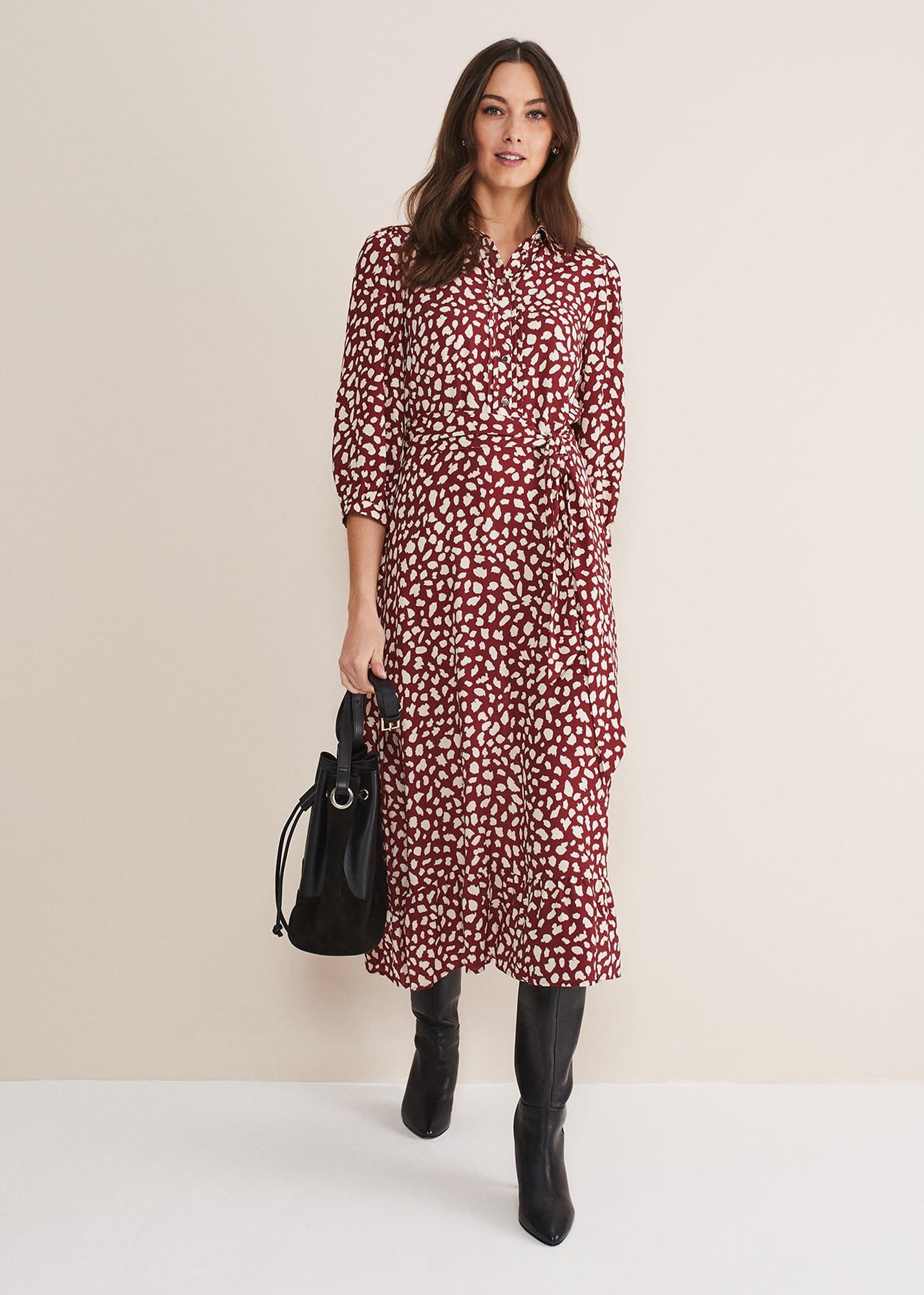 Este Polka Dot Shirt Midi Dress