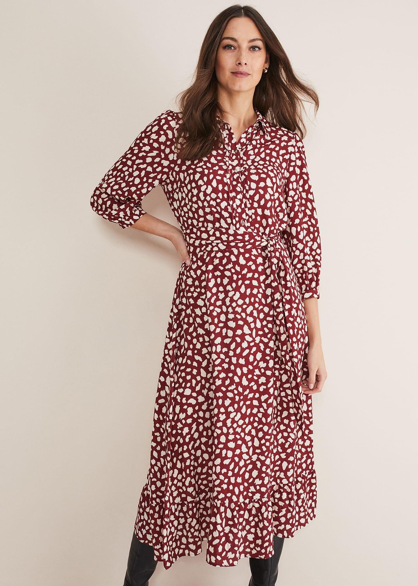 Este Polka Dot Shirt Midi Dress