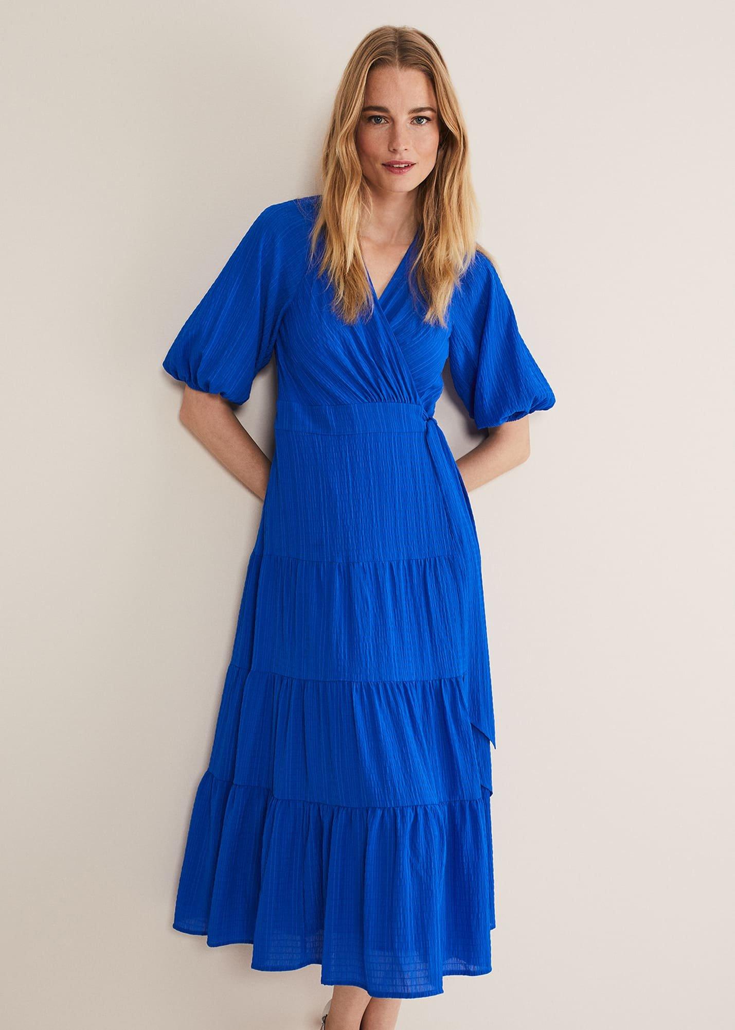 Morven Blue Wrap Midi Dress