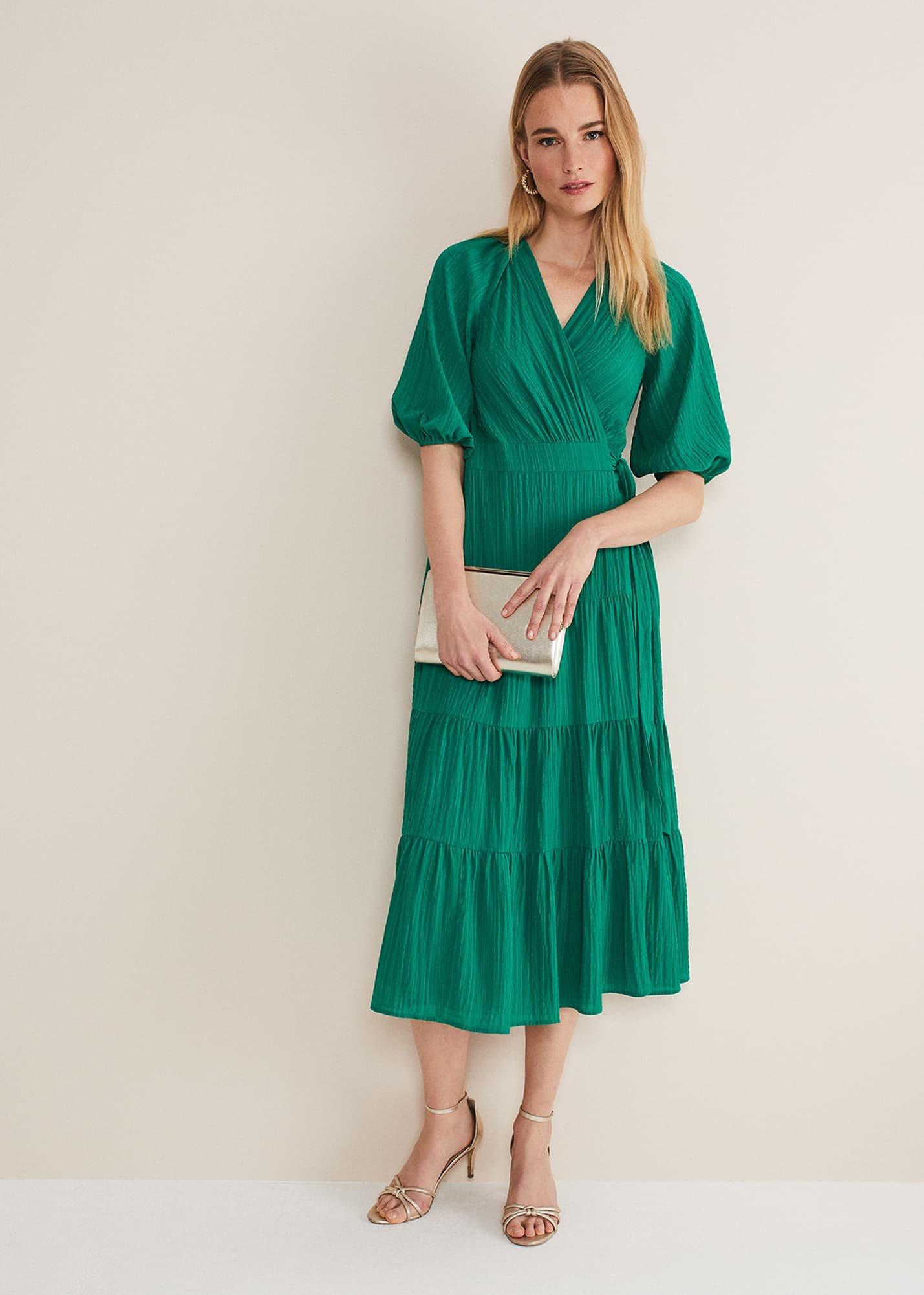 Morven Green Wrap Midi Dress