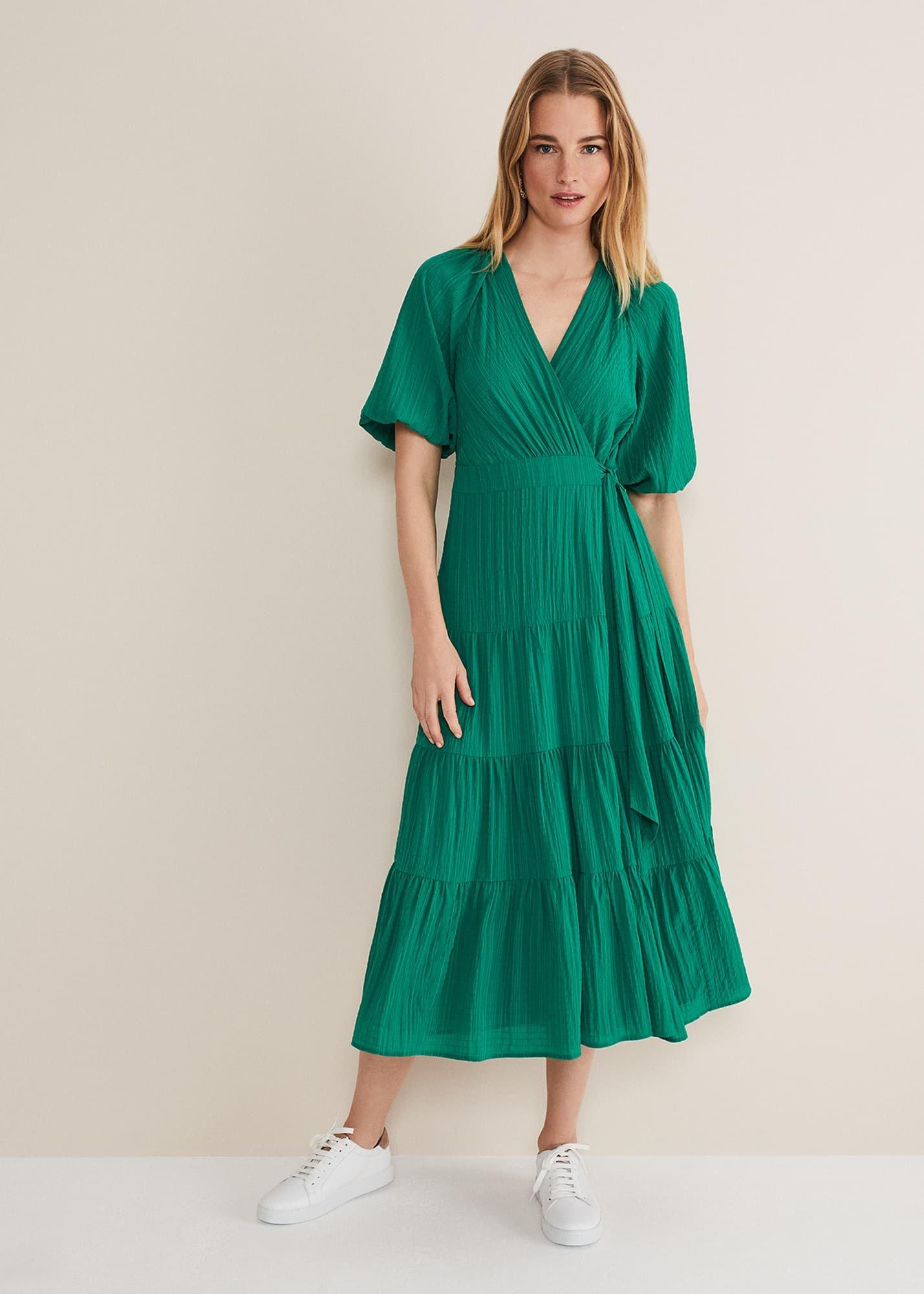 Morven Green Wrap Midi Dress