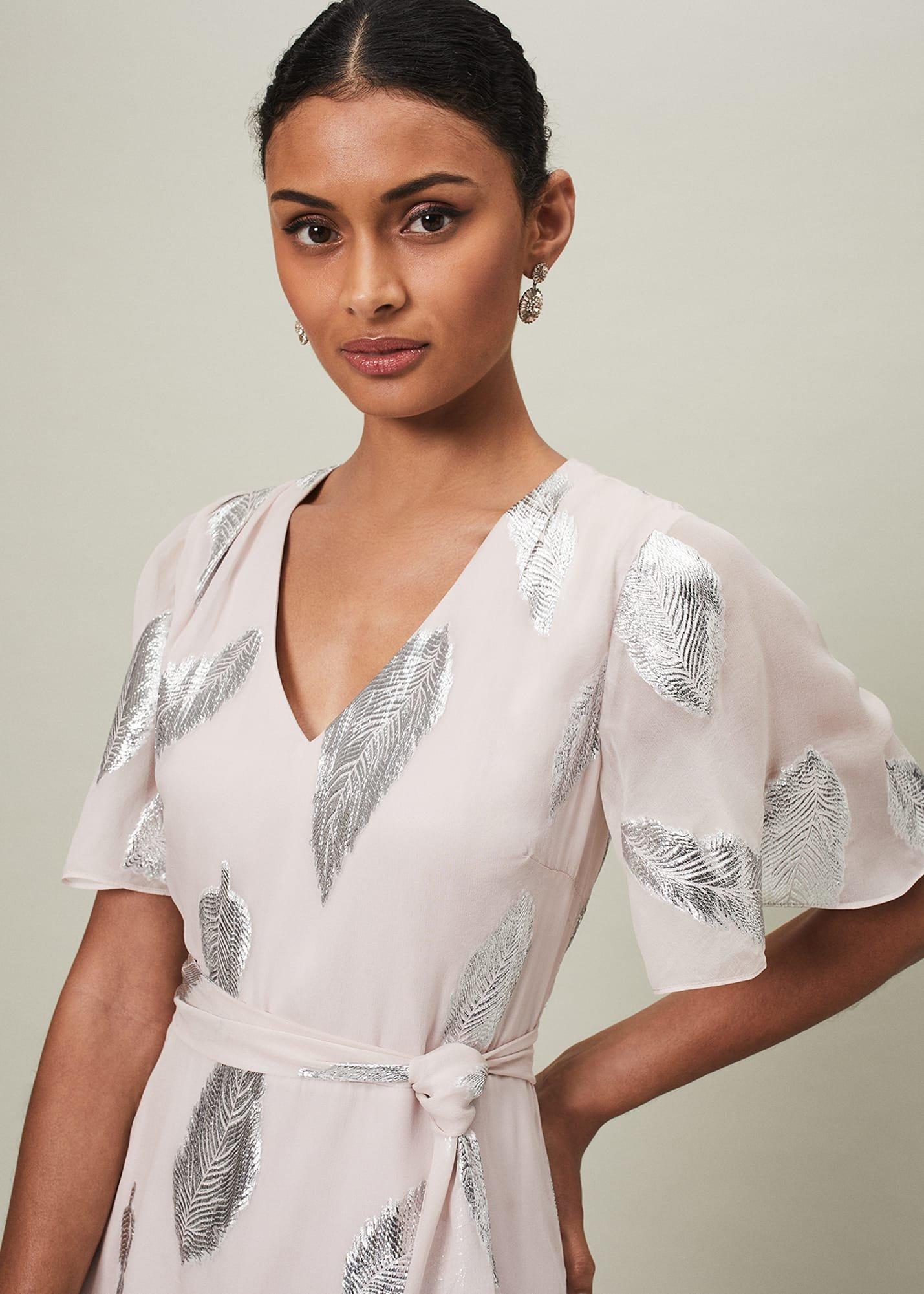 Larah Lurex Feather Jaquard Maxi Dress