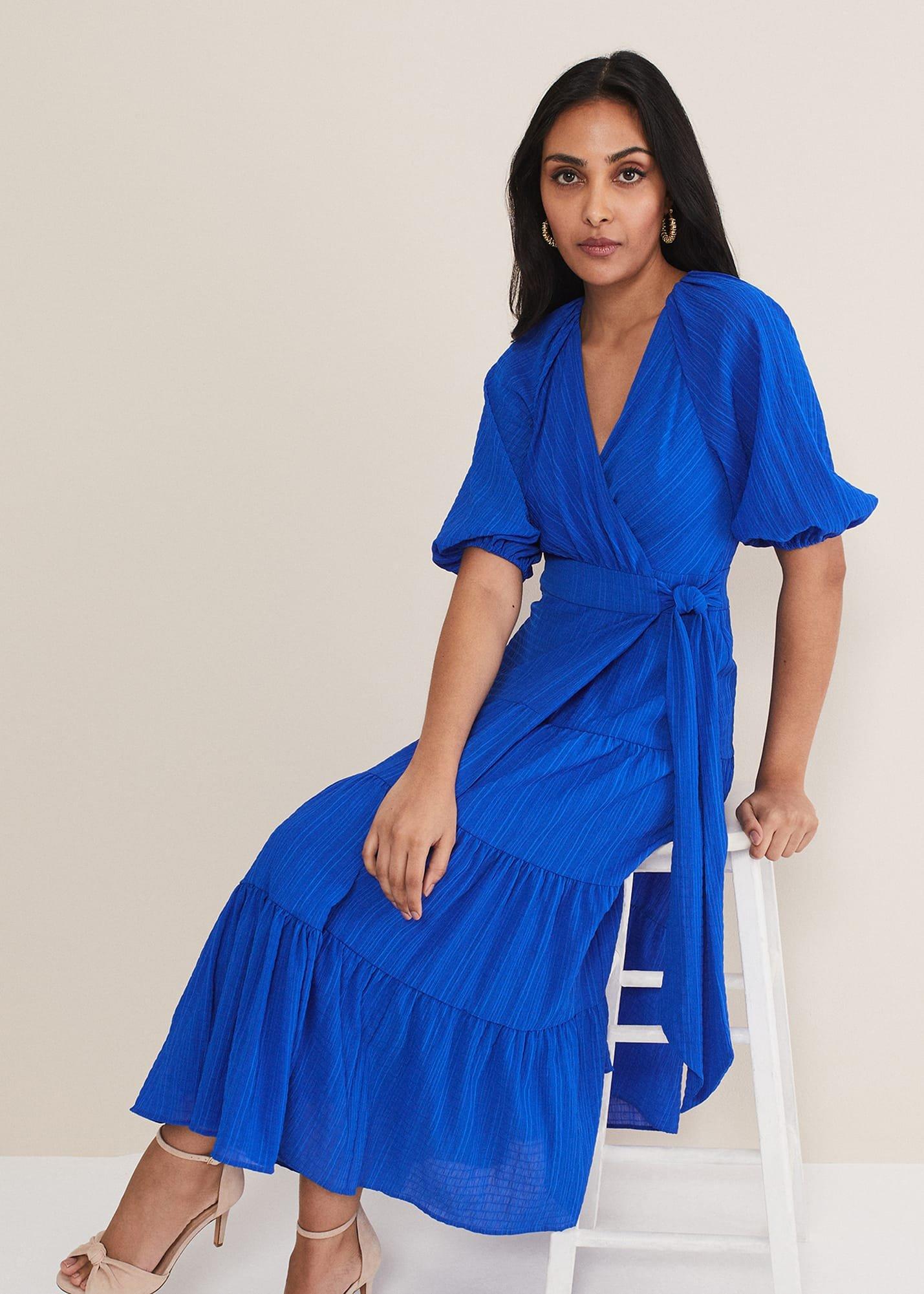 Petite Morven Blue Wrap Midi Dress