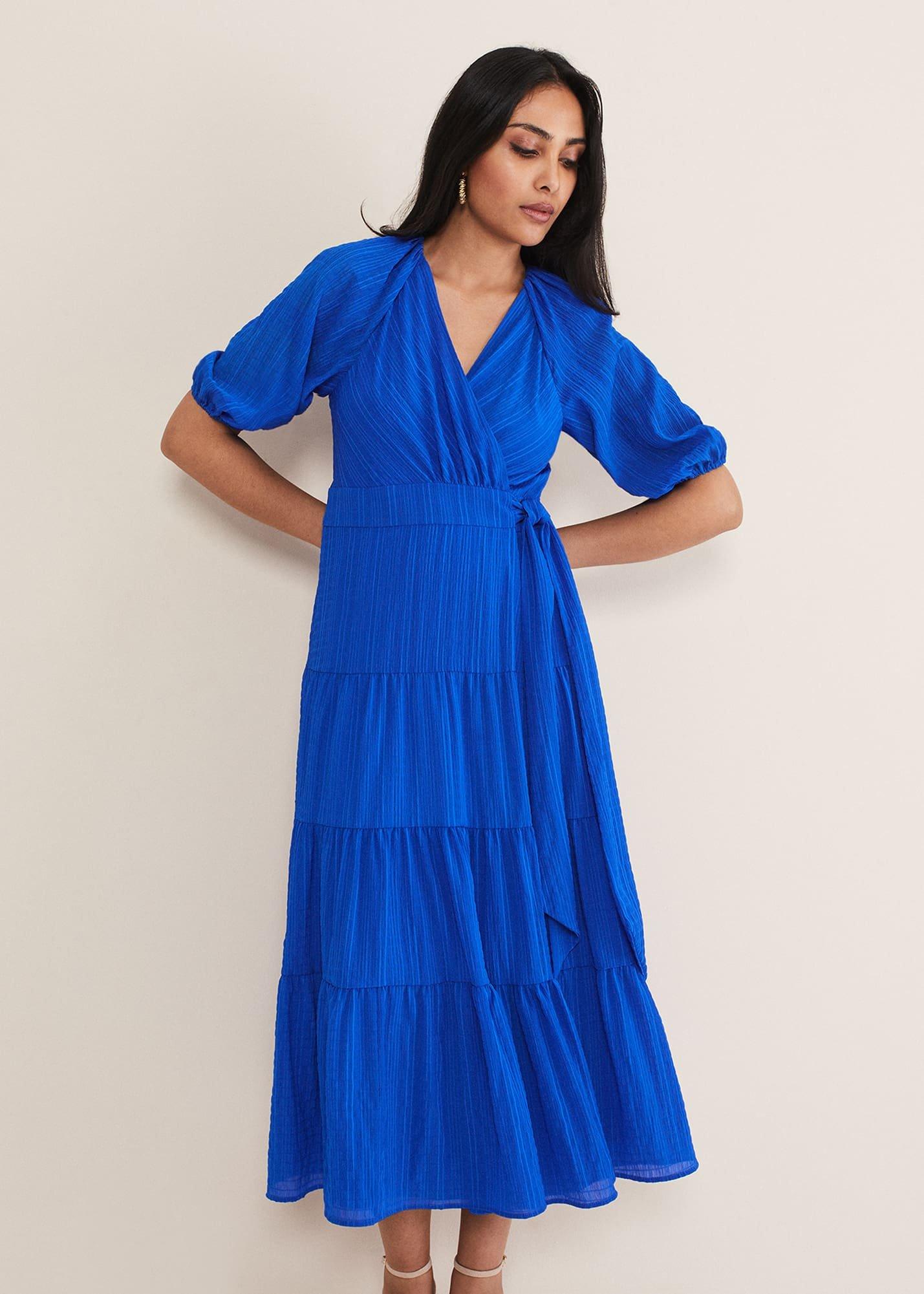 Petite Morven Blue Wrap Midi Dress