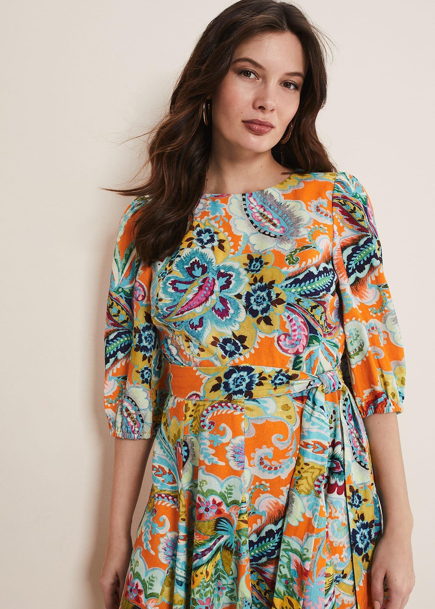 Azalia Paisley Linen Swing Dress