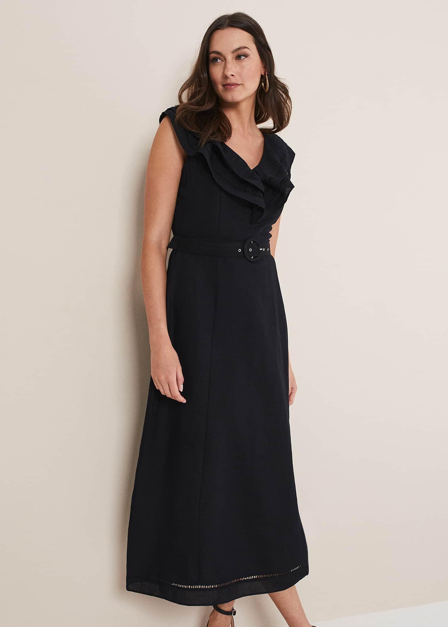 Julieta Frill Broderie Linen Midi Dress