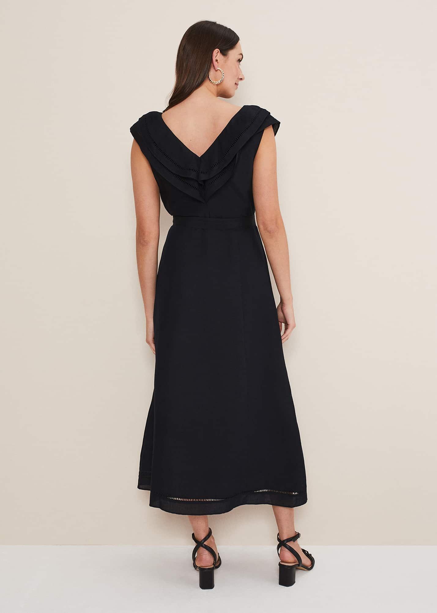 Julieta Frill Broderie Linen Midi Dress