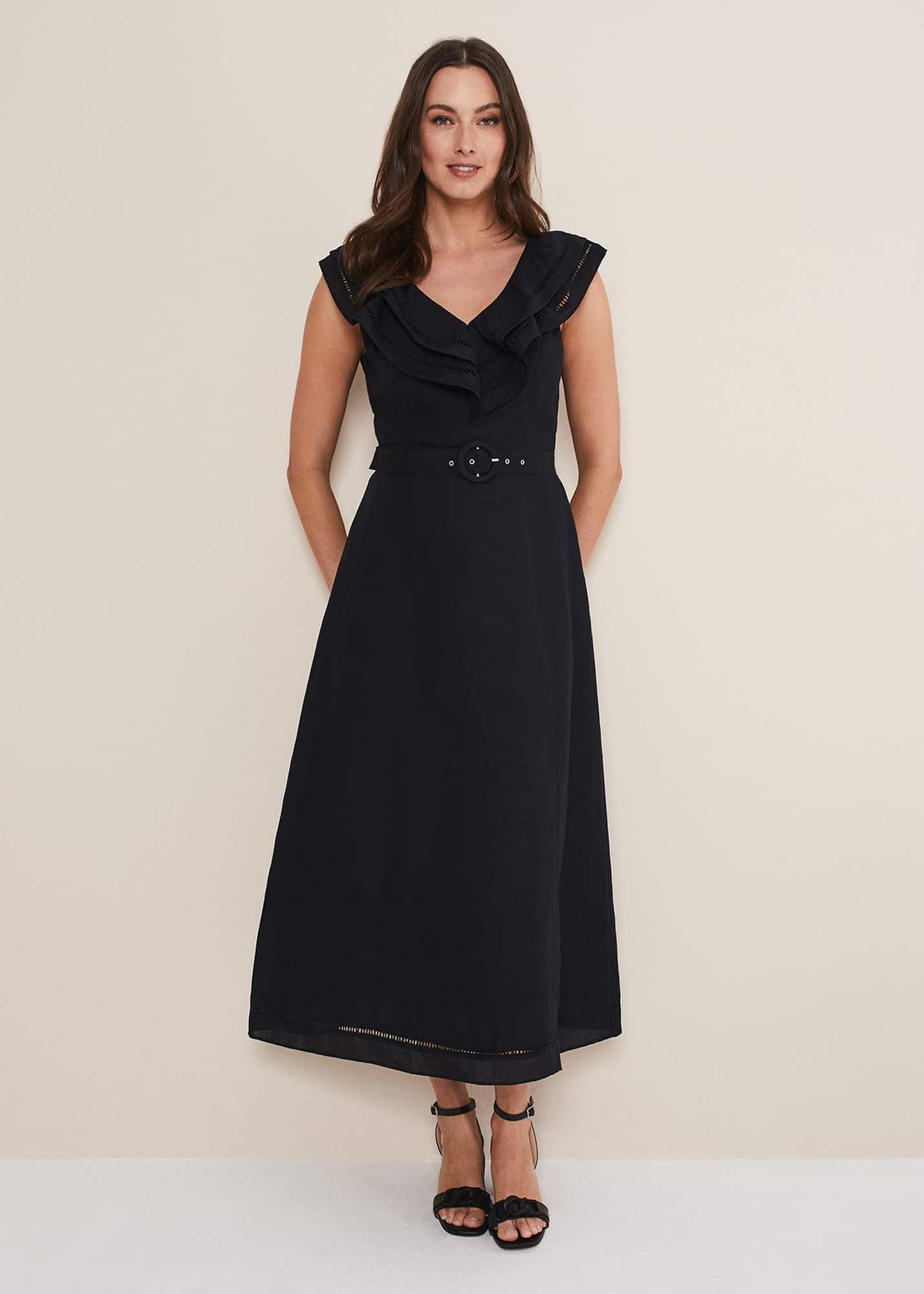 Julieta Frill Broderie Linen Midi Dress