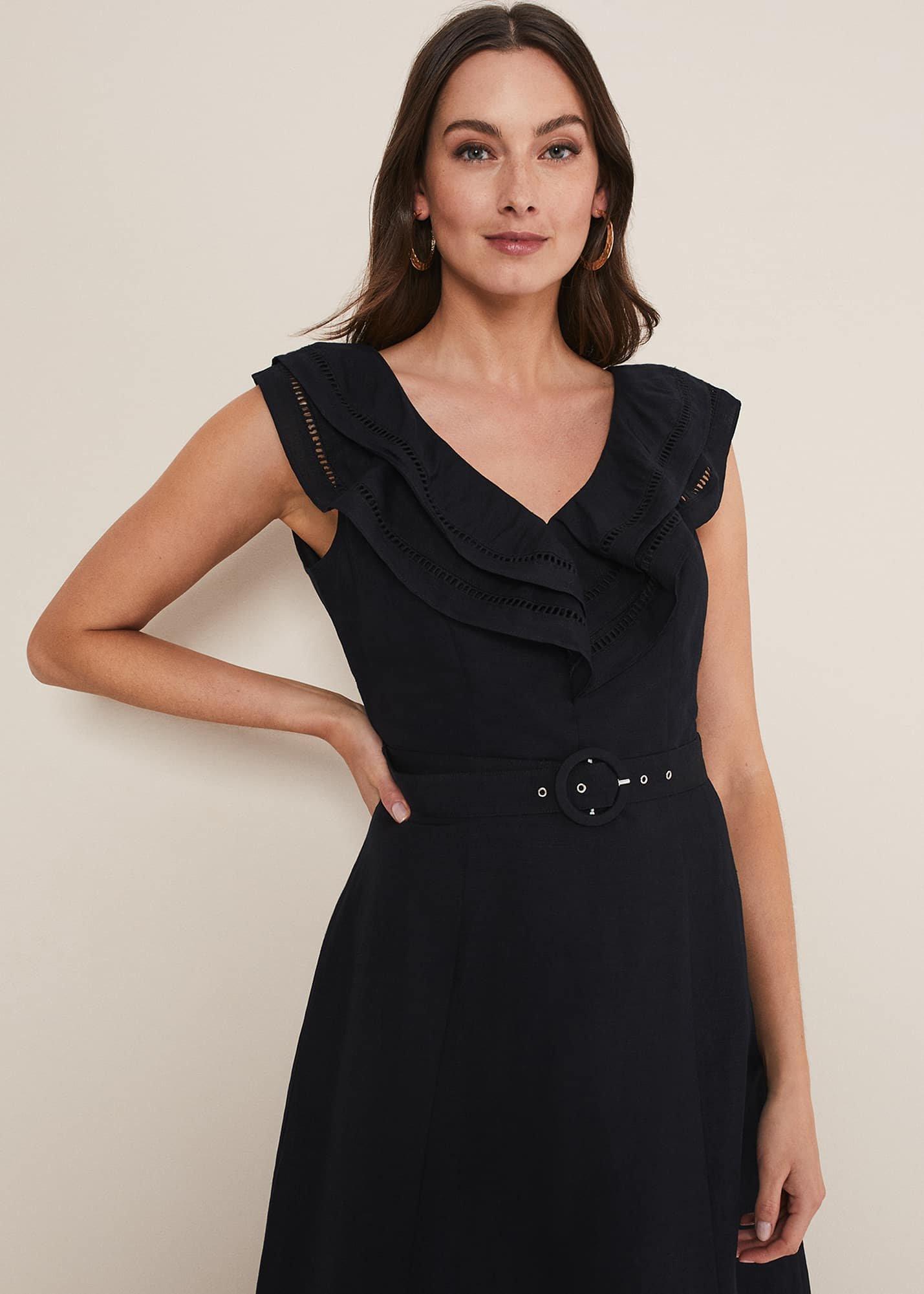 Julieta Frill Broderie Linen Midi Dress