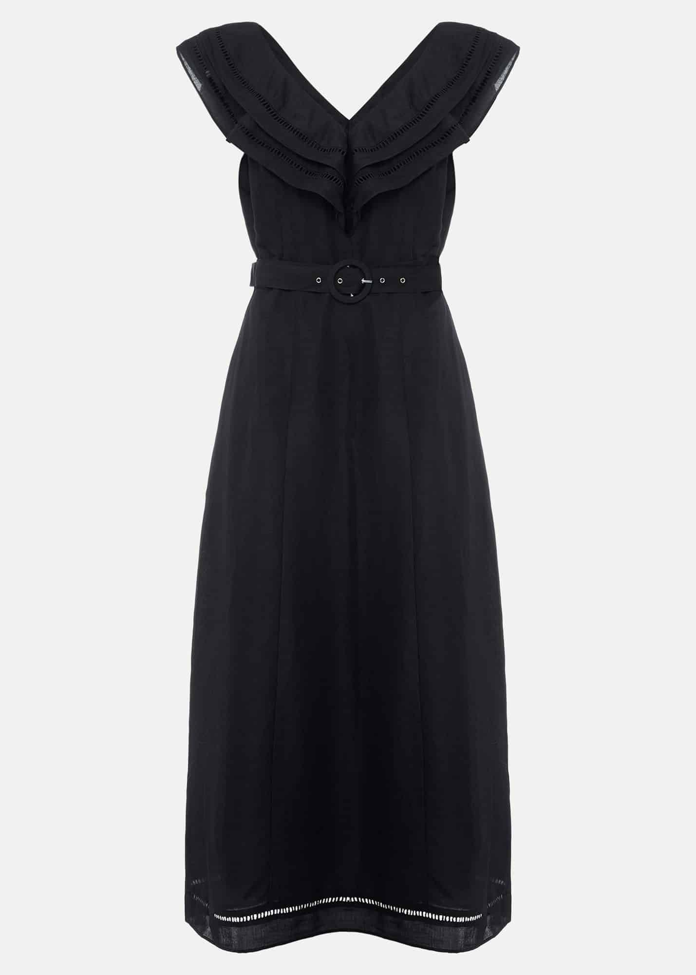 Julieta Frill Broderie Linen Midi Dress