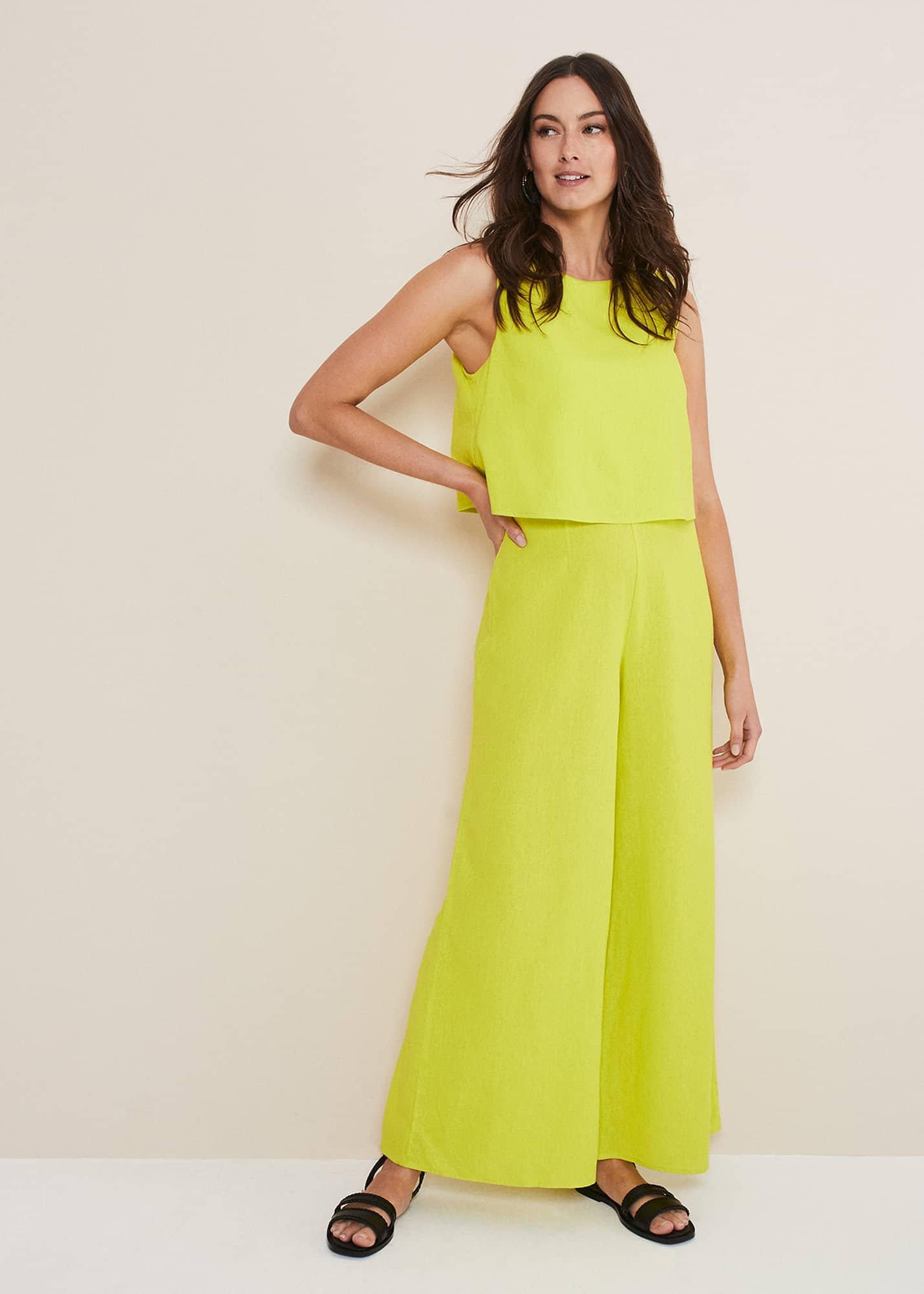 Aubrey Lime Linen Wide Leg Jumpsuit
