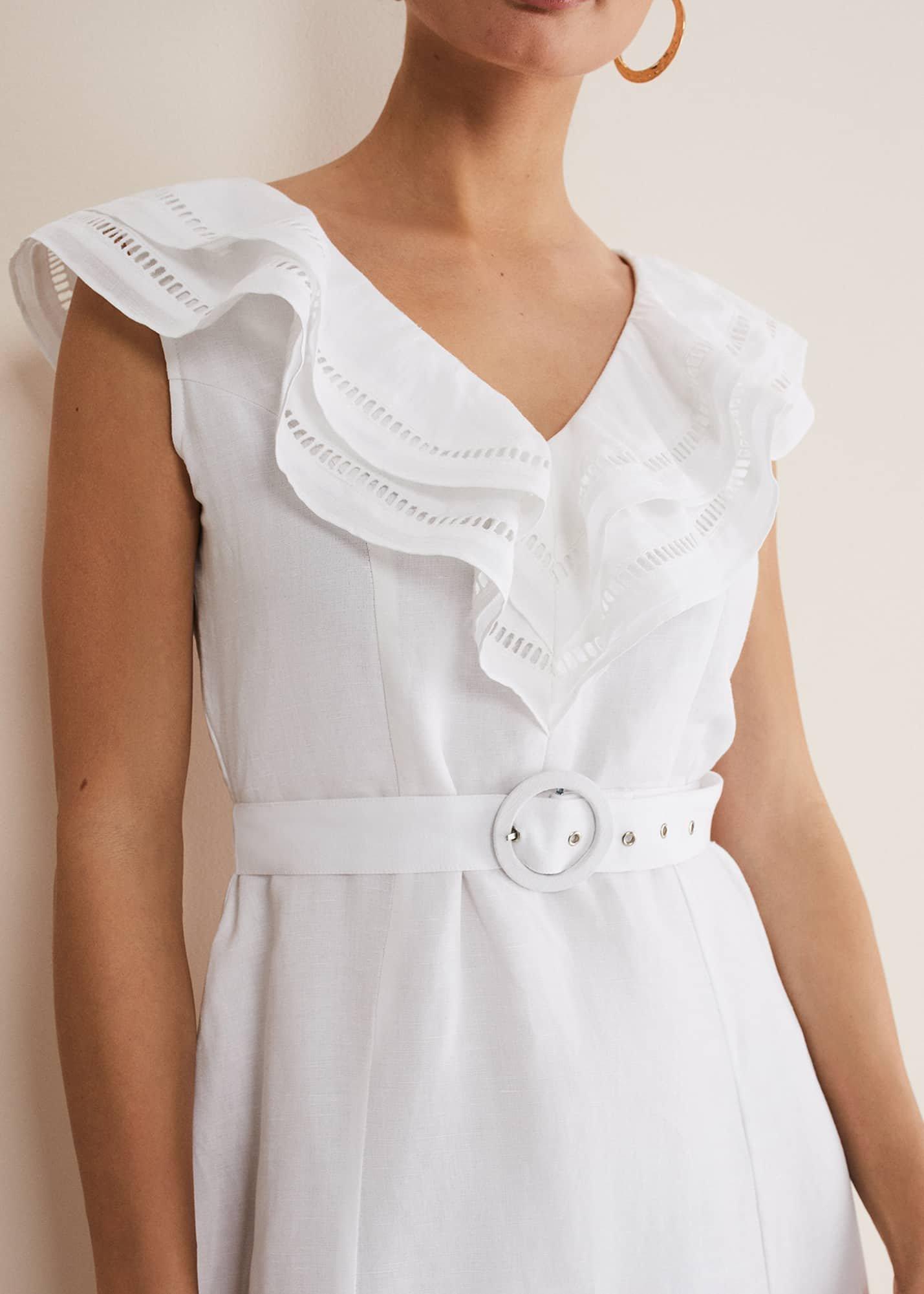 ${product-id}-Julieta White Linen Ruffle Broderie Midi Dress-White-${view-type}