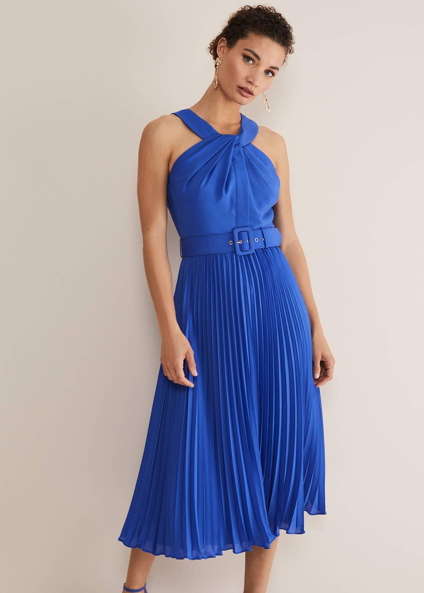 Yas Blue Halterneck Midi Dress
