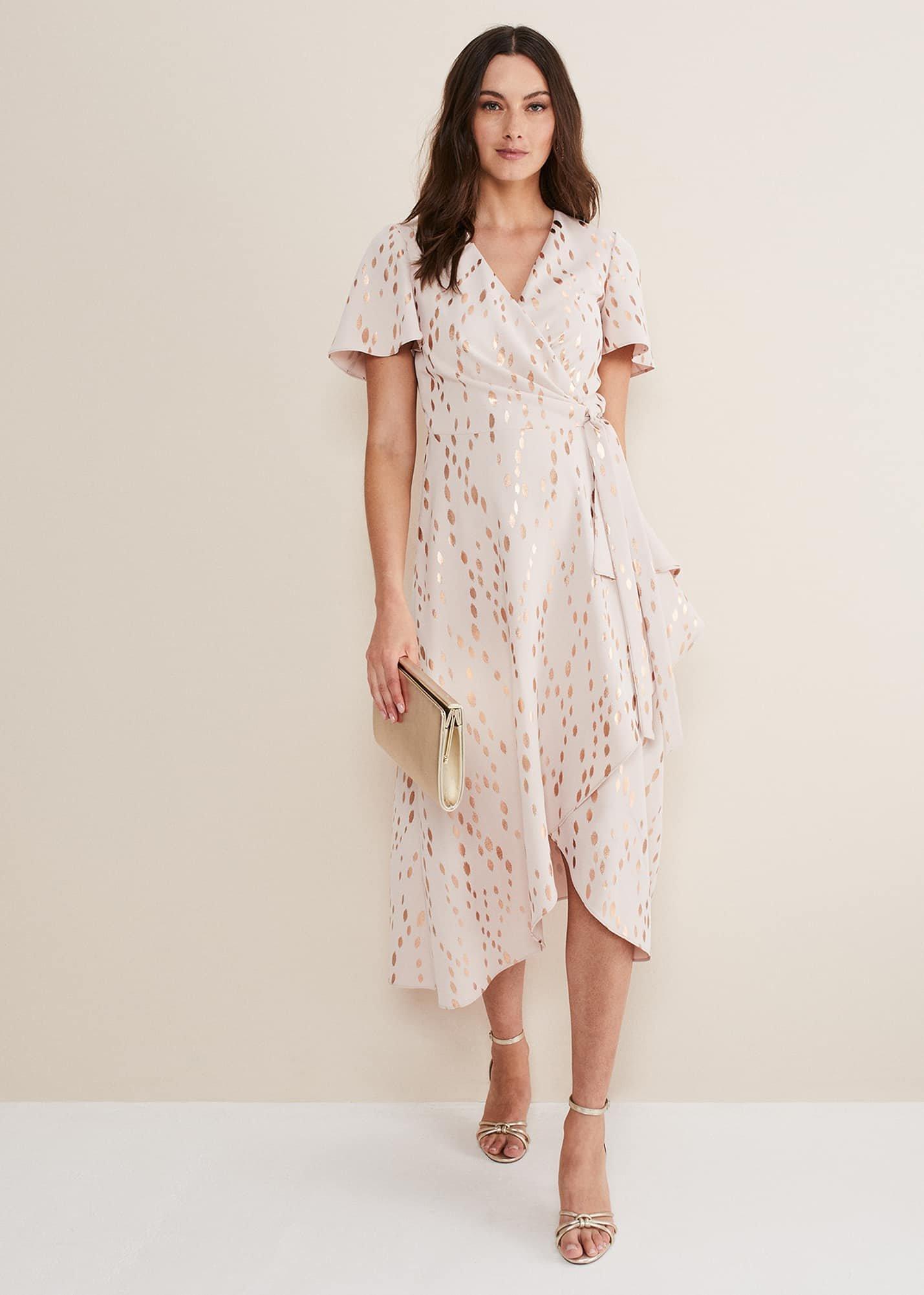 Julissa Gold Foil Wrap Dress