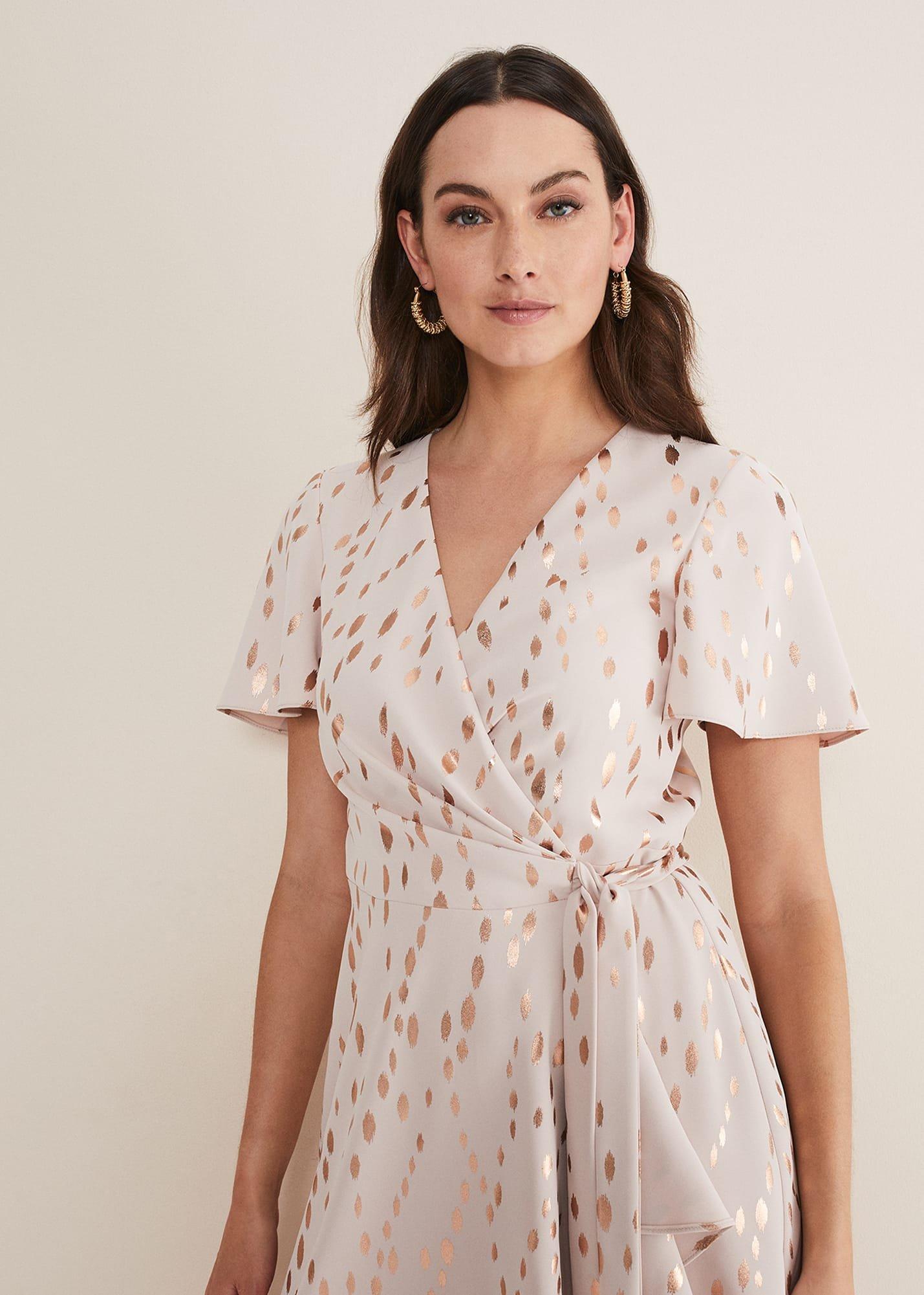 Julissa Gold Foil Wrap Dress