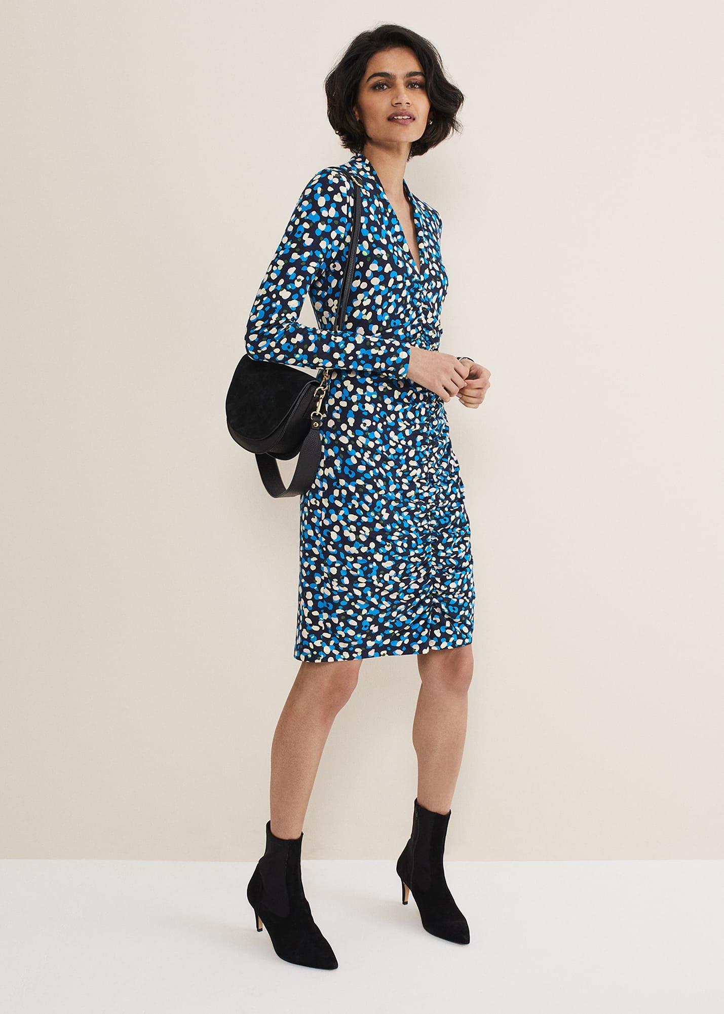 Juno Ruched V Neck Dotty Bodycon Dress