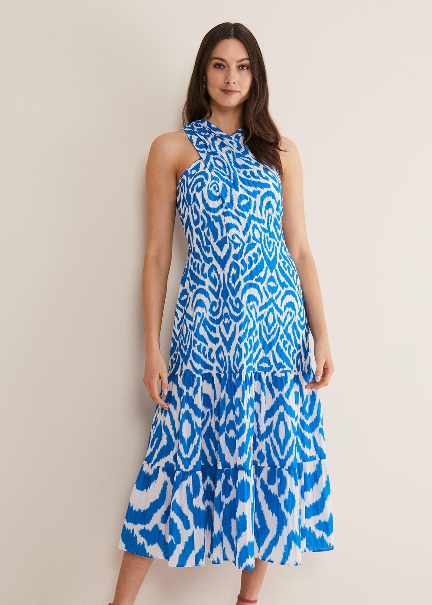 Bella Cross Neck Print Midi Dress
