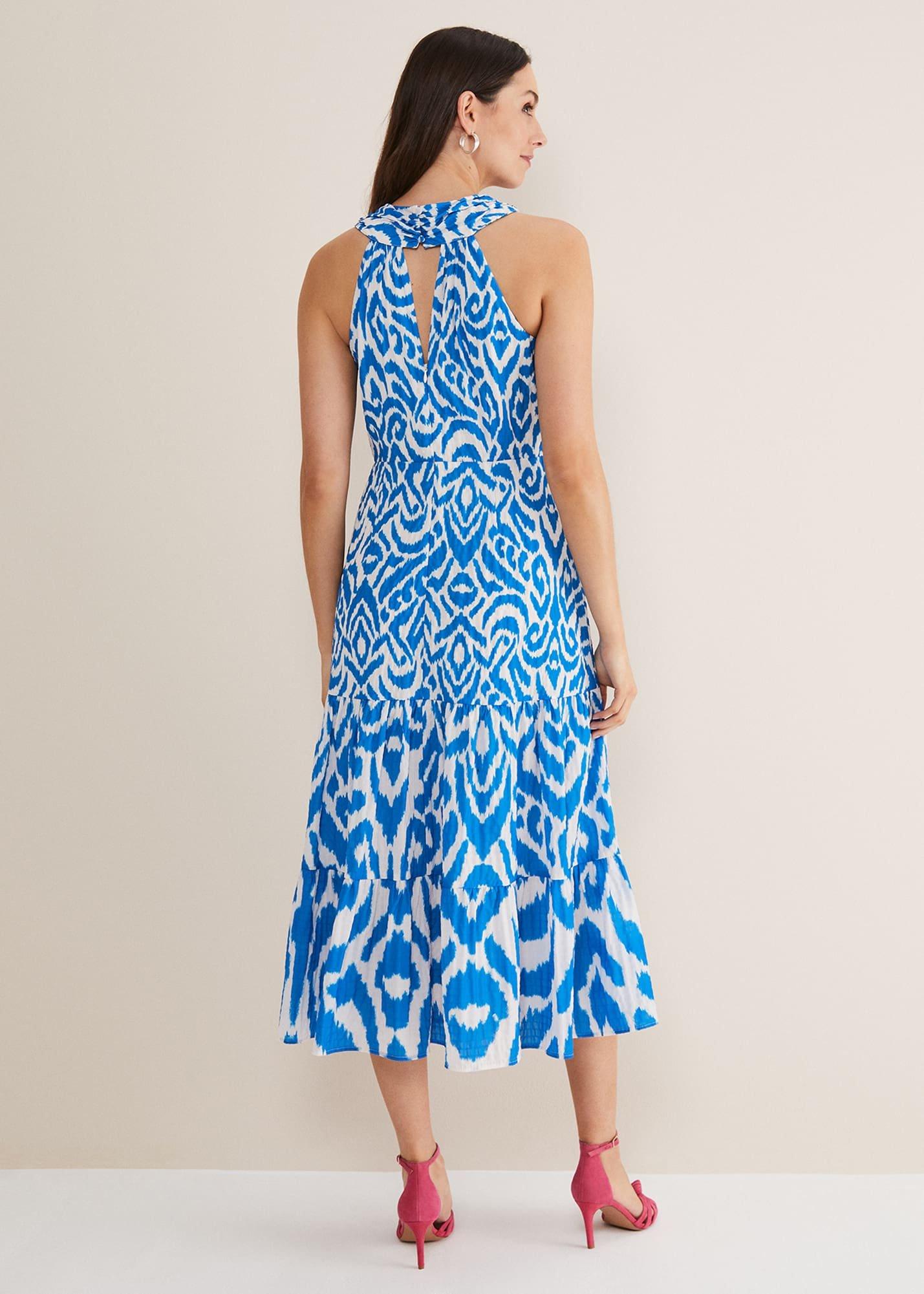 Bella Cross Neck Print Midi Dress
