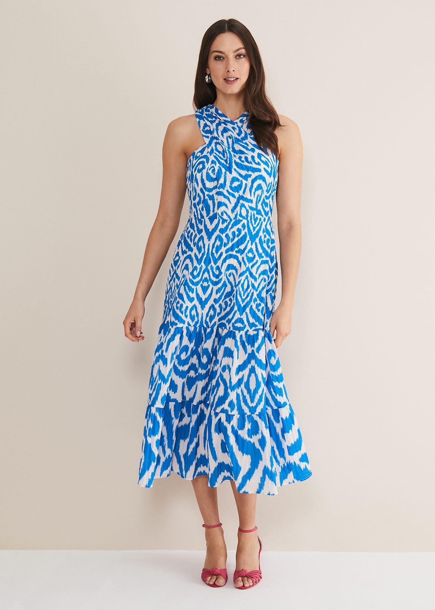 Bella Cross Neck Print Midi Dress