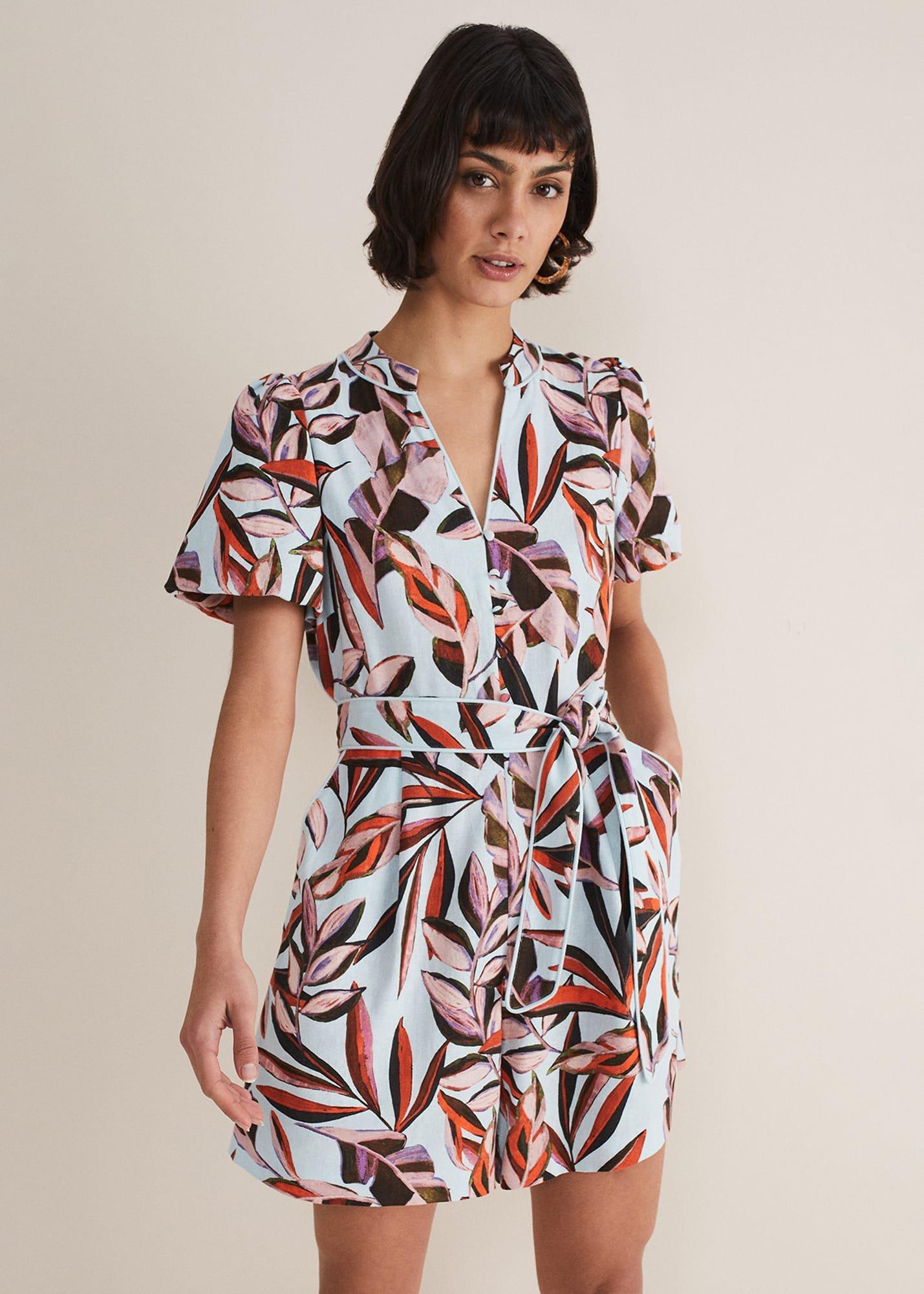 Vivian Linen Leaf Print Playsuit