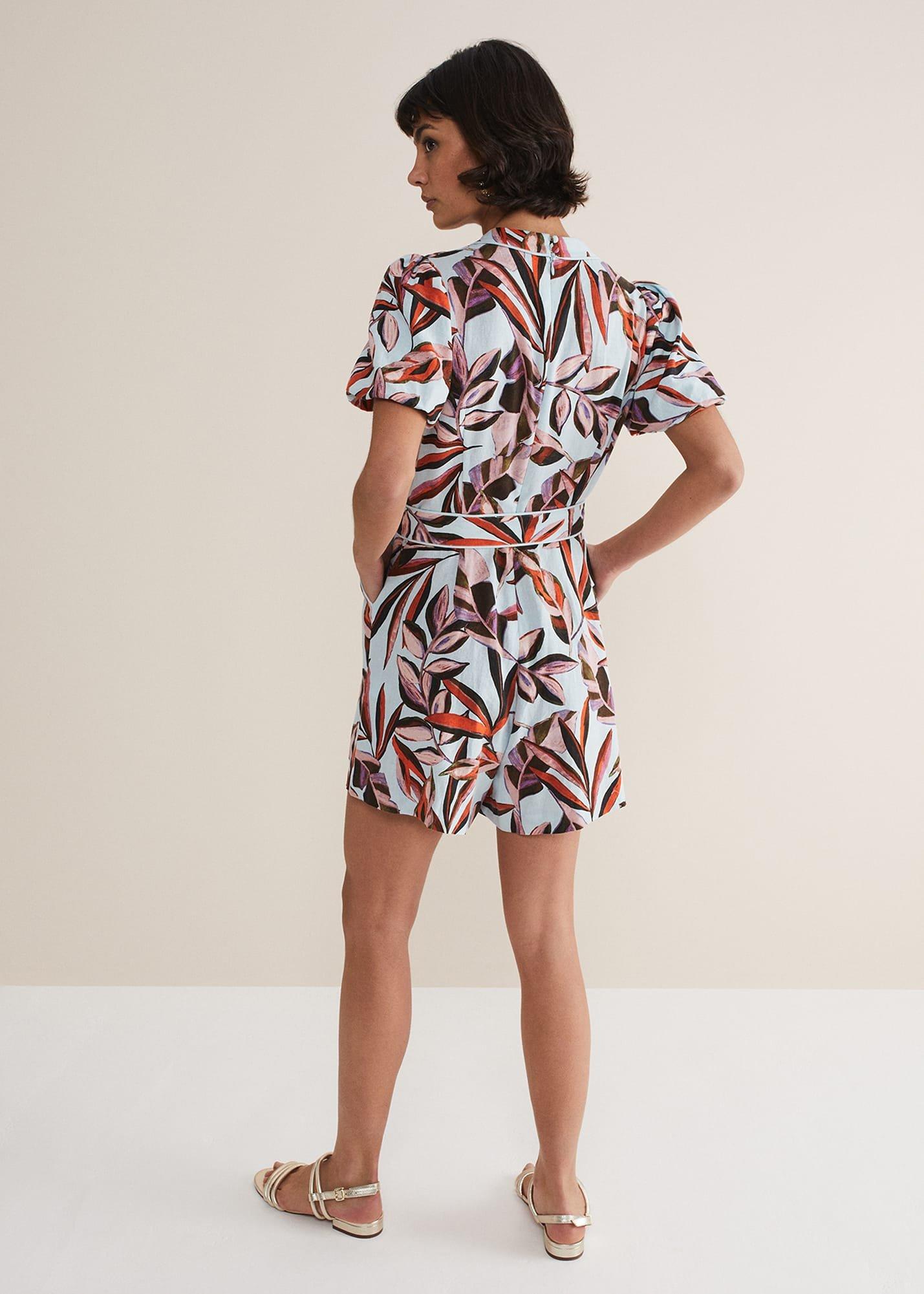 Vivian Linen Leaf Print Playsuit