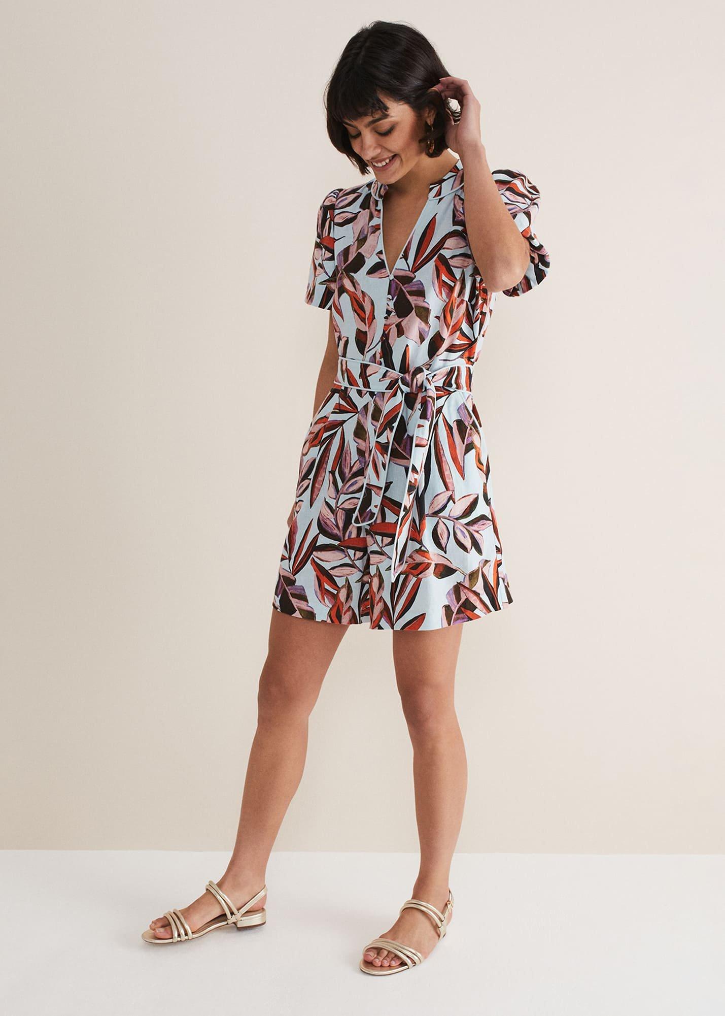 Vivian Linen Leaf Print Playsuit