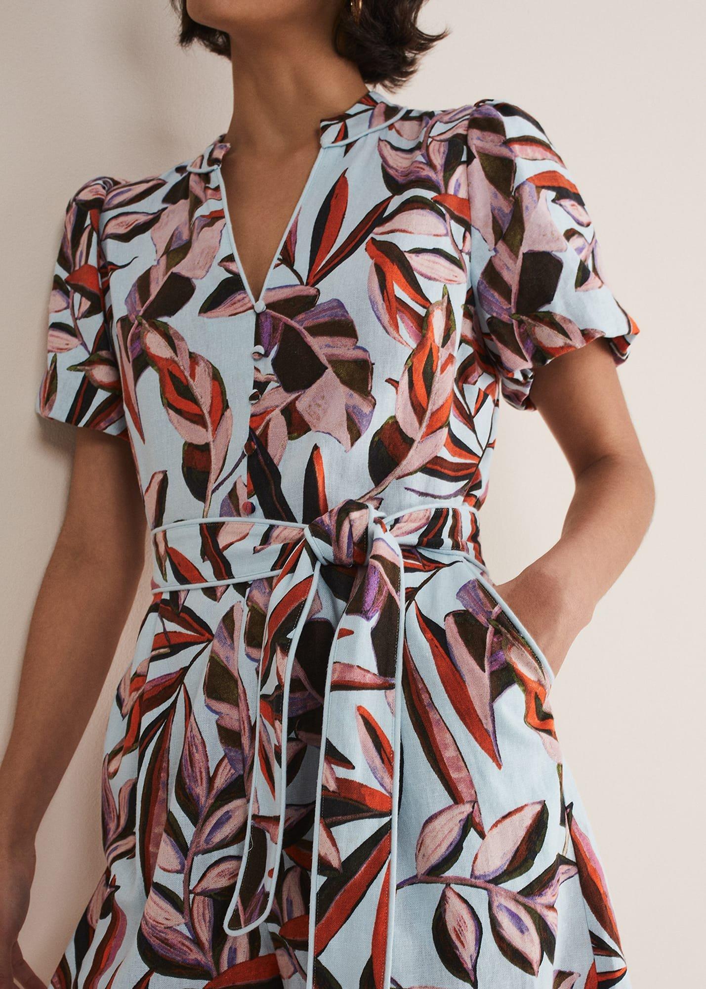 Vivian Linen Leaf Print Playsuit