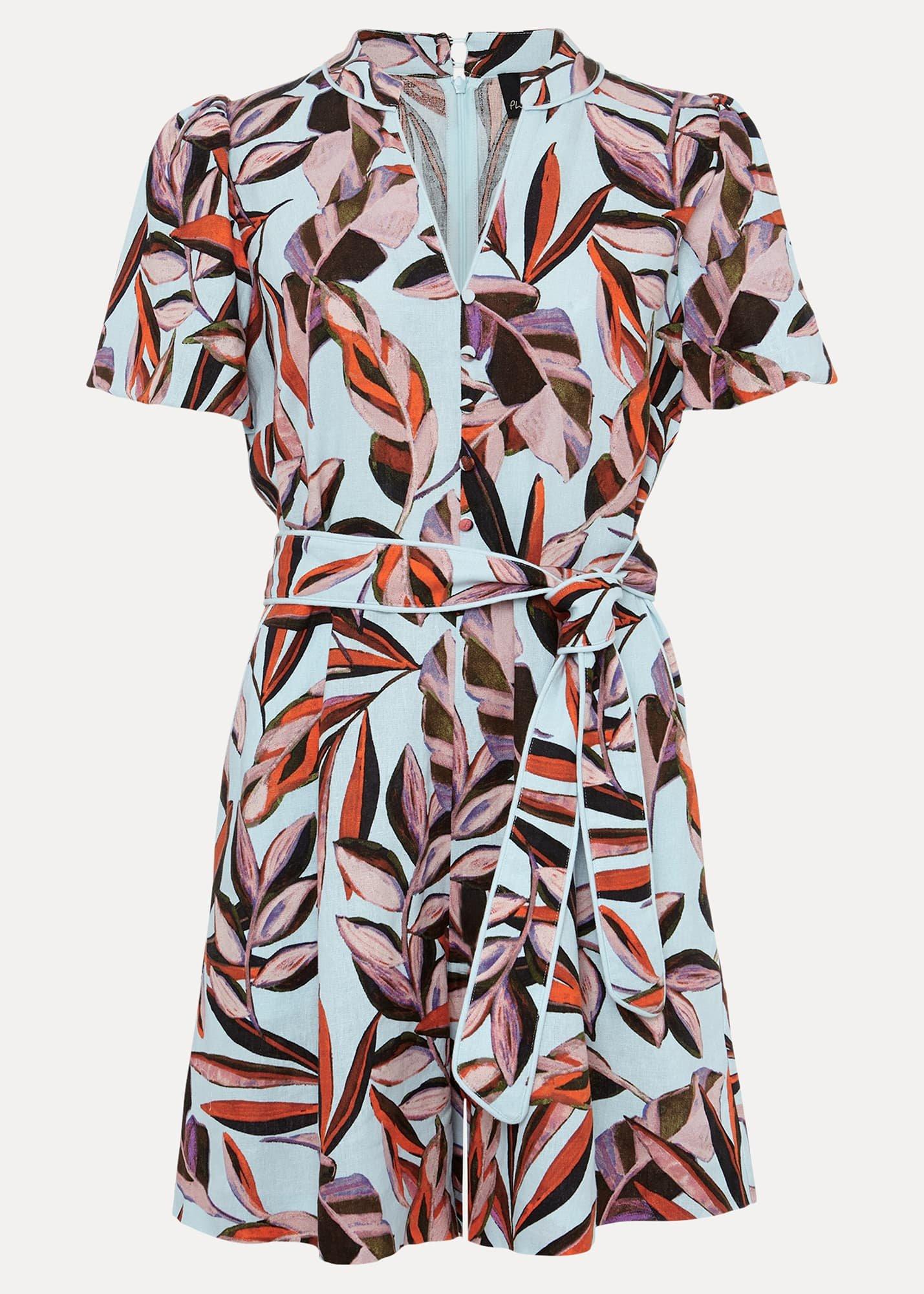 Vivian Linen Leaf Print Playsuit
