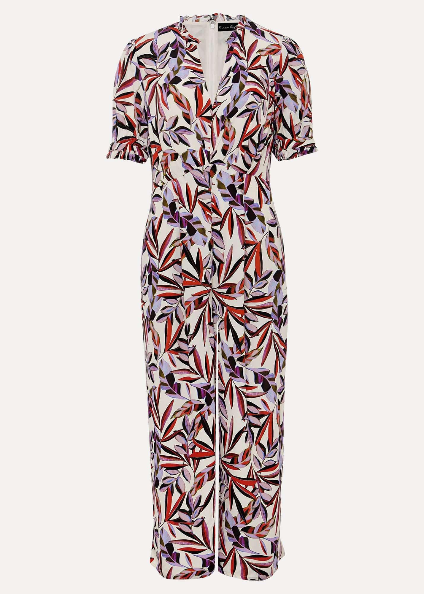 Astrid Leaf Print Cropped Wide Leg Jumpsuit