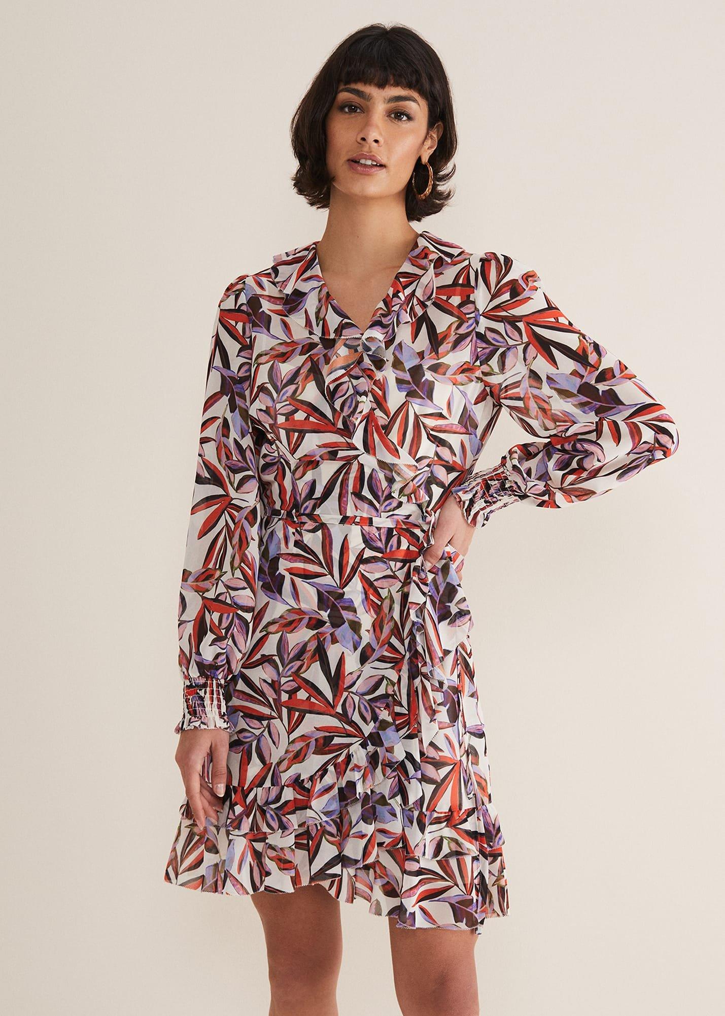 Melinda Leaf Print Mini Dress